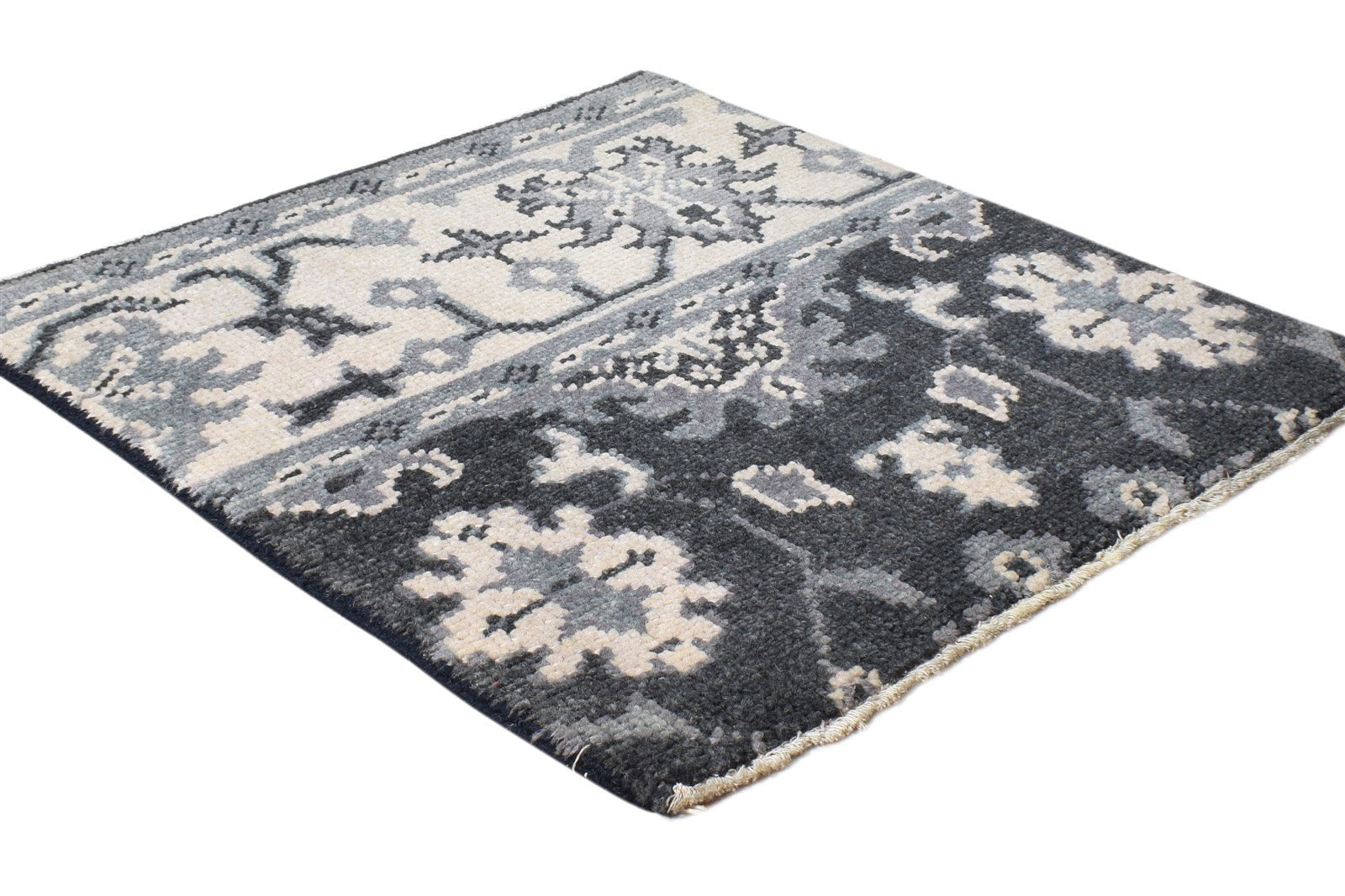 2' X 2' Rug Wool Black Persian Hand Knotted Oushak Oriental Small Carpet 7865154240661