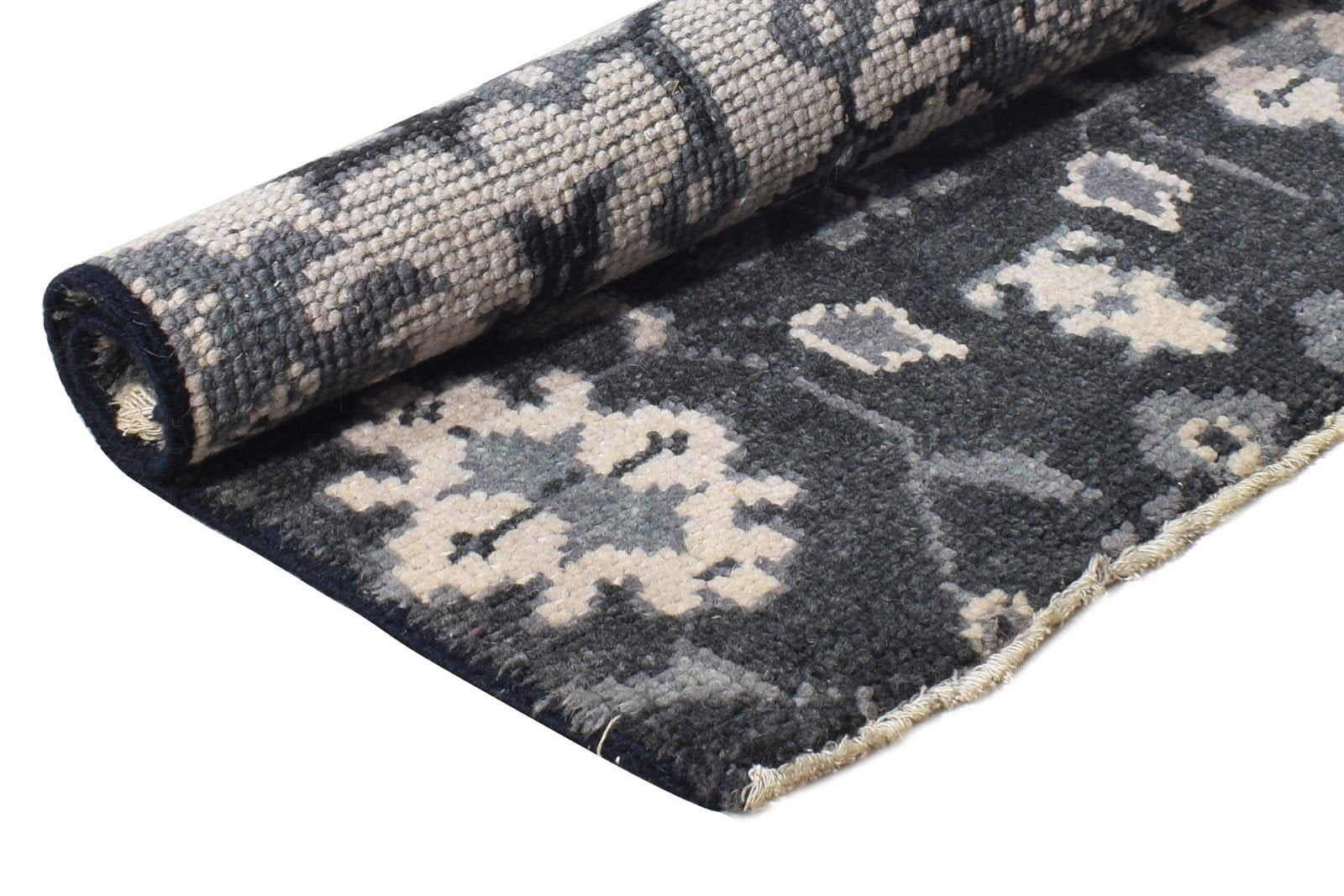 2' X 2' Rug Wool Black Persian Hand Knotted Oushak Oriental Small Carpet 7865154240661