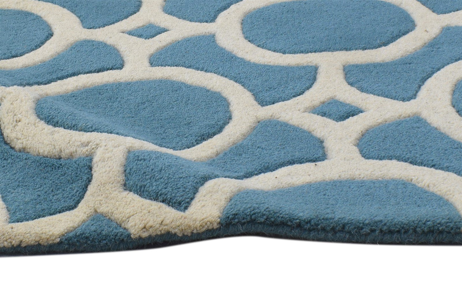 2' X 2' Rug Wool Blue Modern Hand Tufted Moroccan Geometric Small Carpet 7864125554837