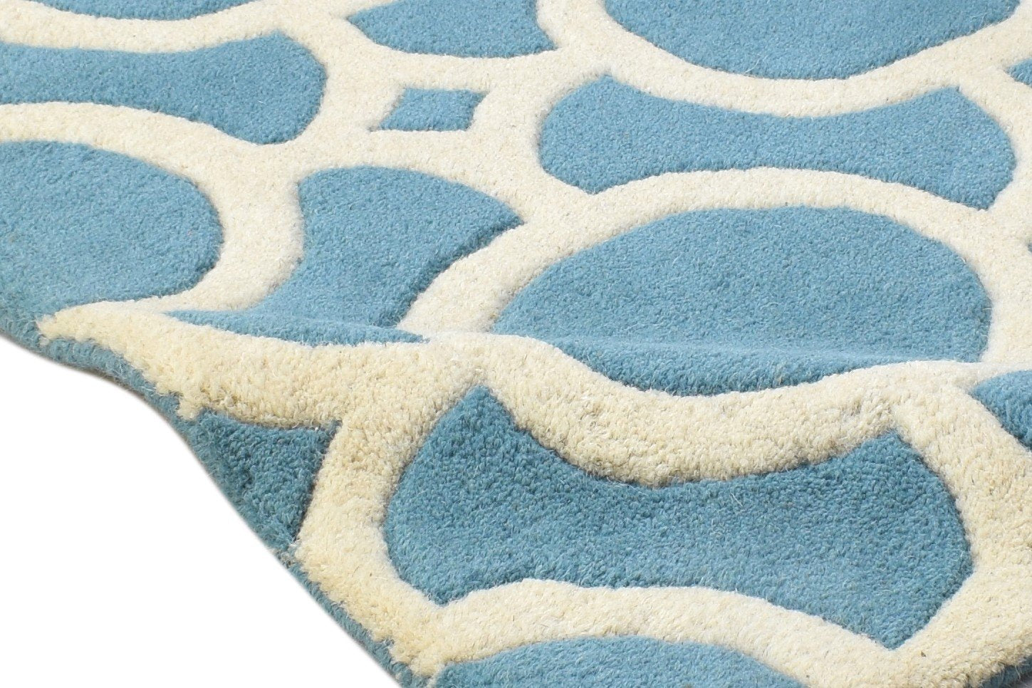 2' X 2' Rug Wool Blue Modern Hand Tufted Moroccan Geometric Small Carpet 7864125554837