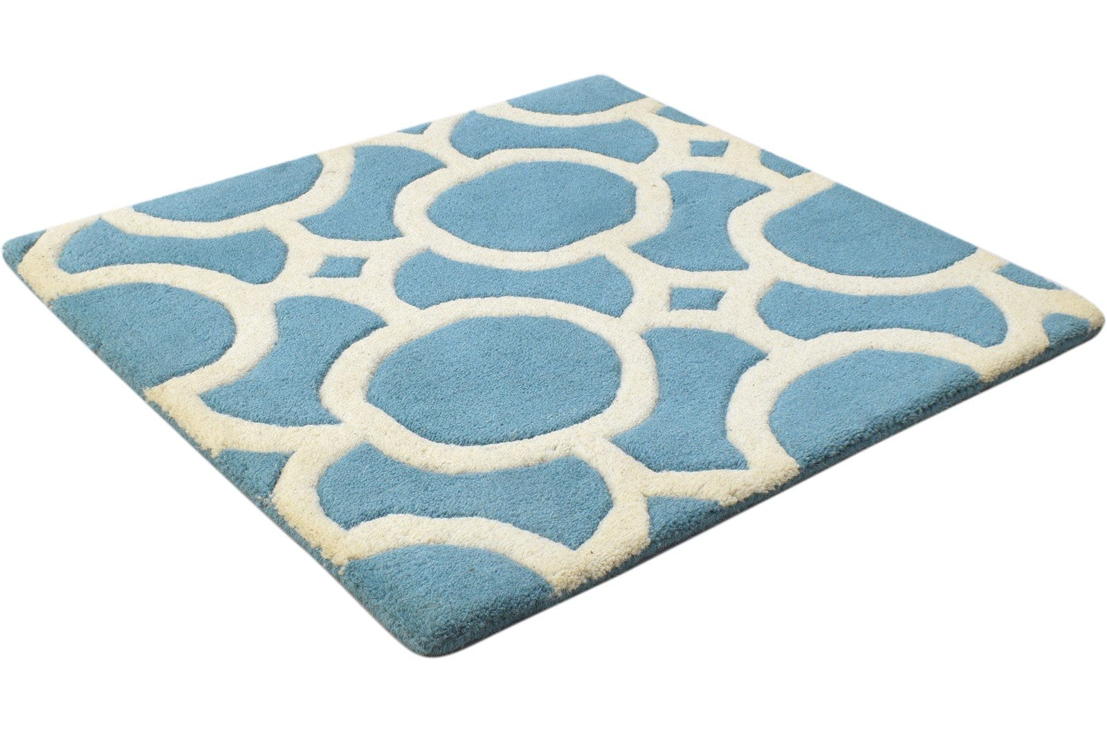 2' X 2' Rug Wool Blue Modern Hand Tufted Moroccan Geometric Small Carpet 7864125554837