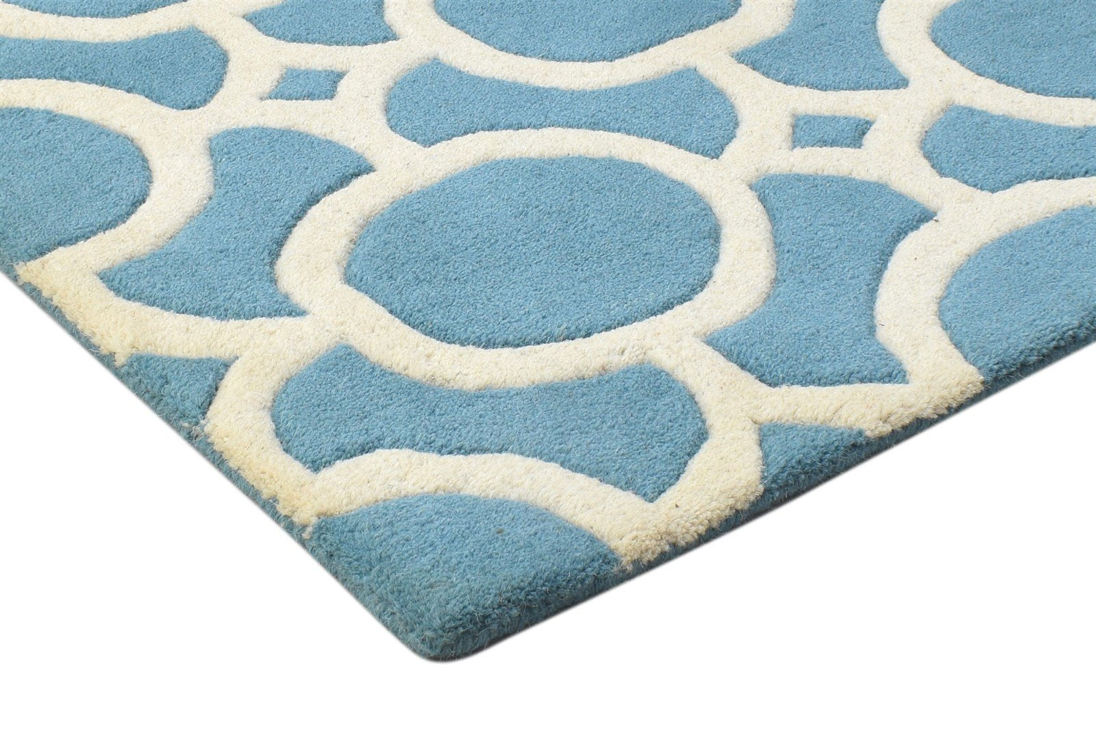2' X 2' Rug Wool Blue Modern Hand Tufted Moroccan Geometric Small Carpet 7864125554837