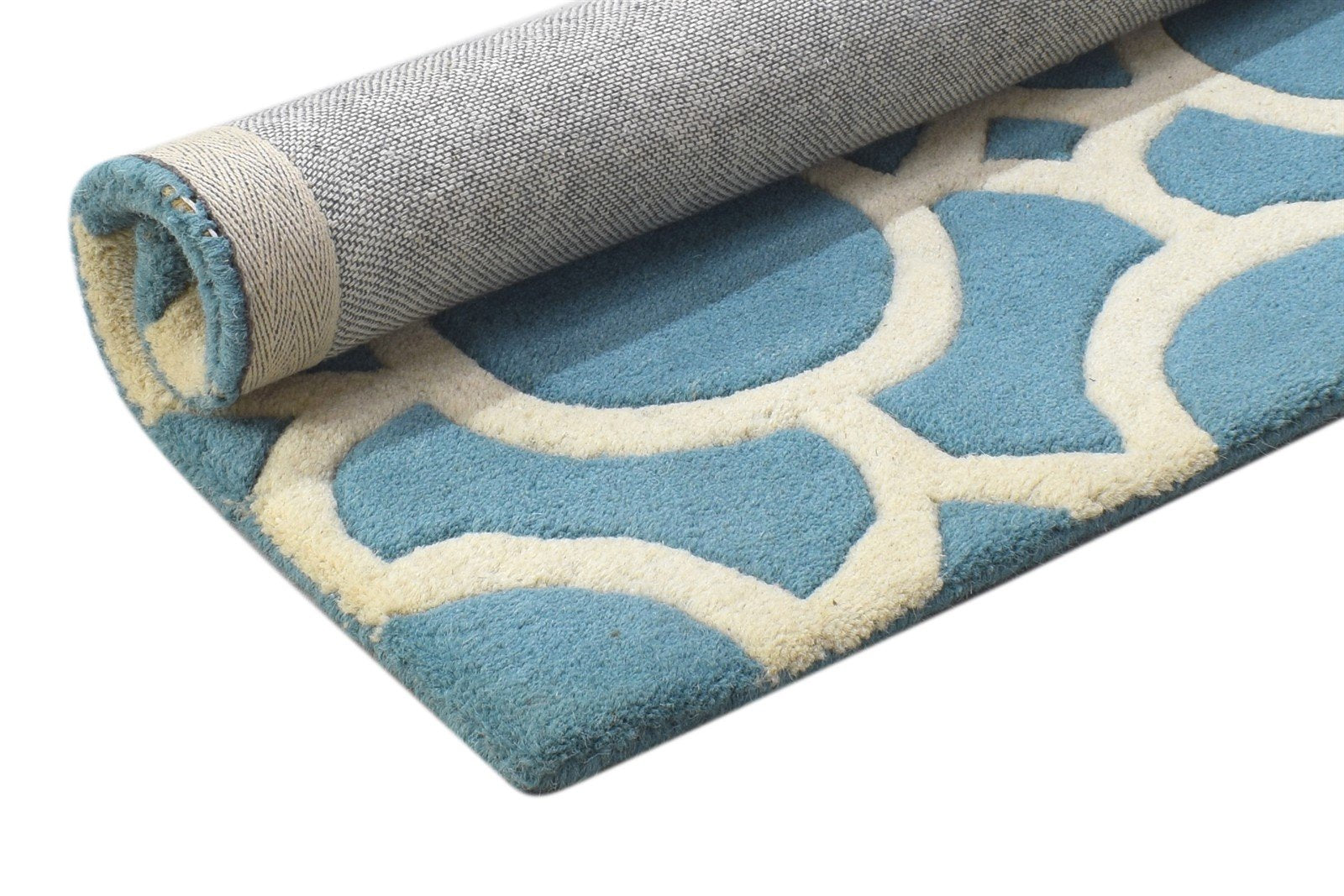 2' X 2' Rug Wool Blue Modern Hand Tufted Moroccan Geometric Small Carpet 7864125554837