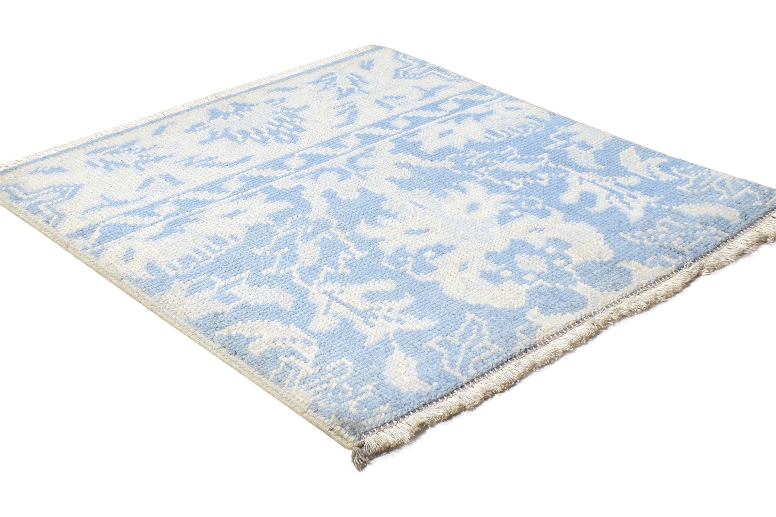2' X 2' Rug Wool Blue Persian Hand Knotted Oushak Oriental Small Carpet 7864925257877