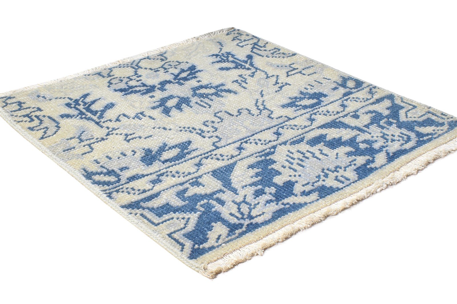 2' X 2' Rug Wool Blue Persian Hand Knotted Oushak Oriental Small Carpet 7864928370837