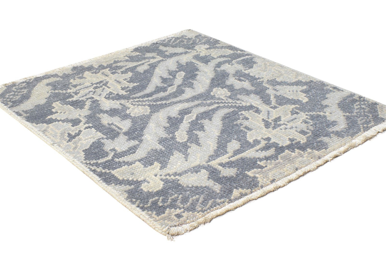 2' X 2' Rug Wool Dark Grey Persian Hand Knotted Agra Oriental Small Carpet 7864929288341