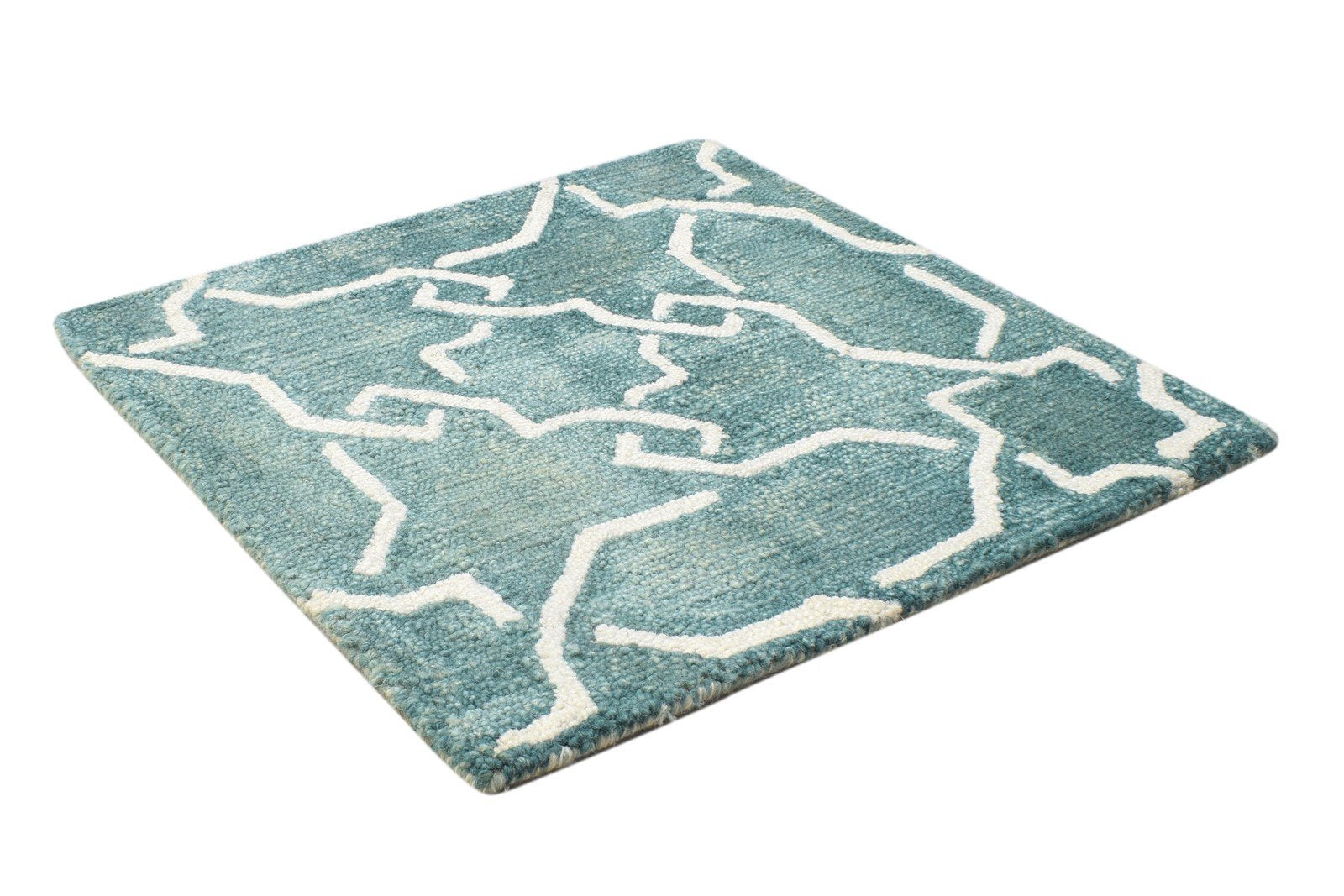 2' X 2' Rug Wool Green Modern Hand Tufted Moroccan Geometric Small Carpet 7864128667797
