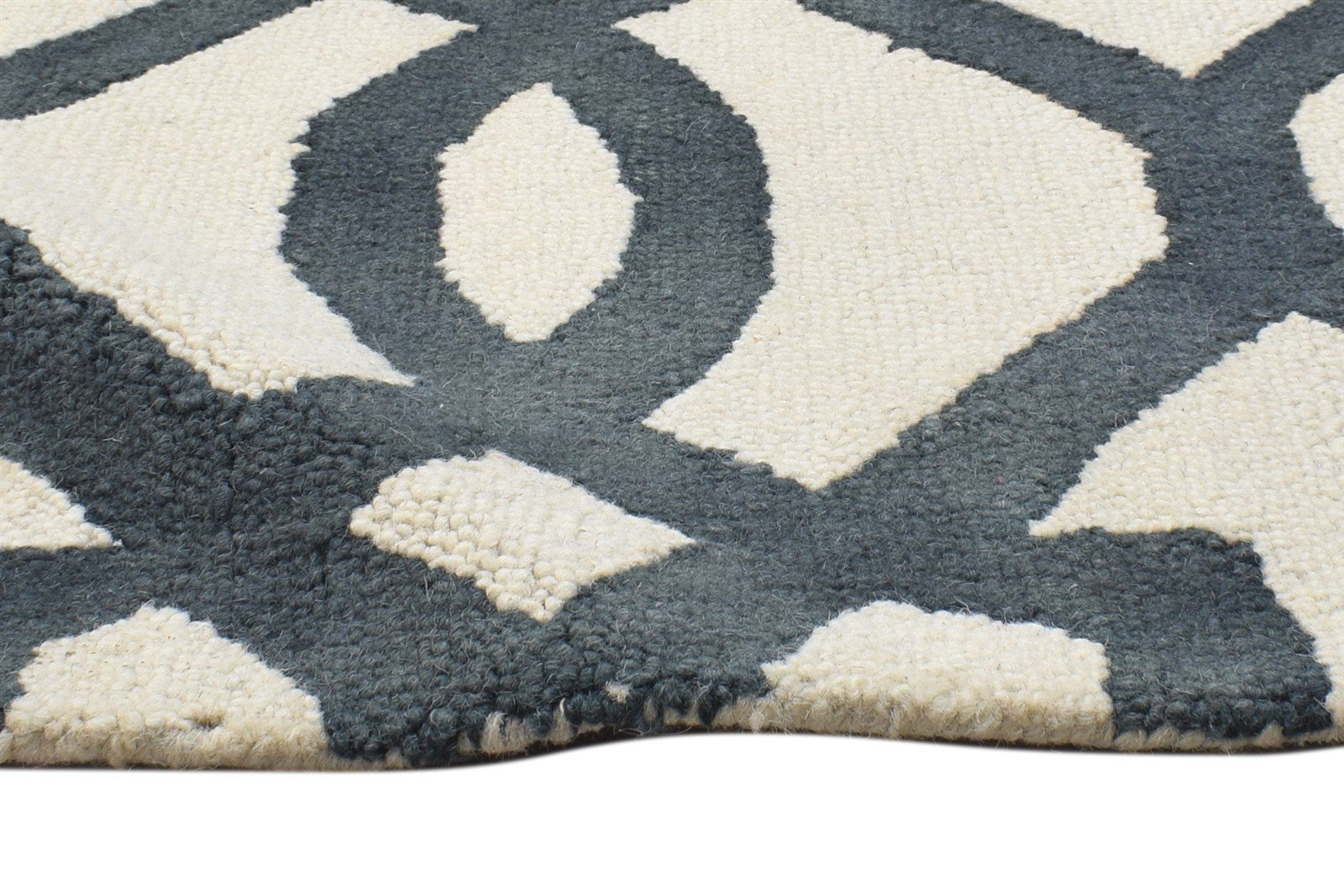 2' X 2' Rug Wool Ivory Modern Hand Tufted Moroccan Geometric Small Carpet 7864124932245