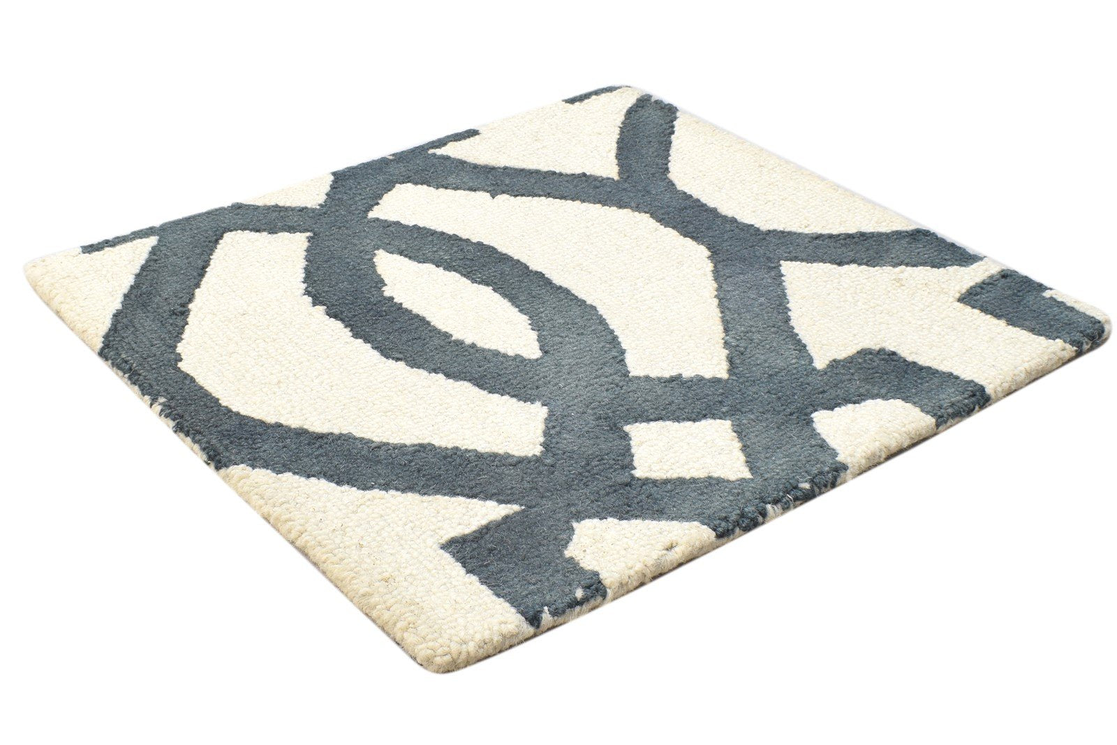 2' X 2' Rug Wool Ivory Modern Hand Tufted Moroccan Geometric Small Carpet 7864124932245