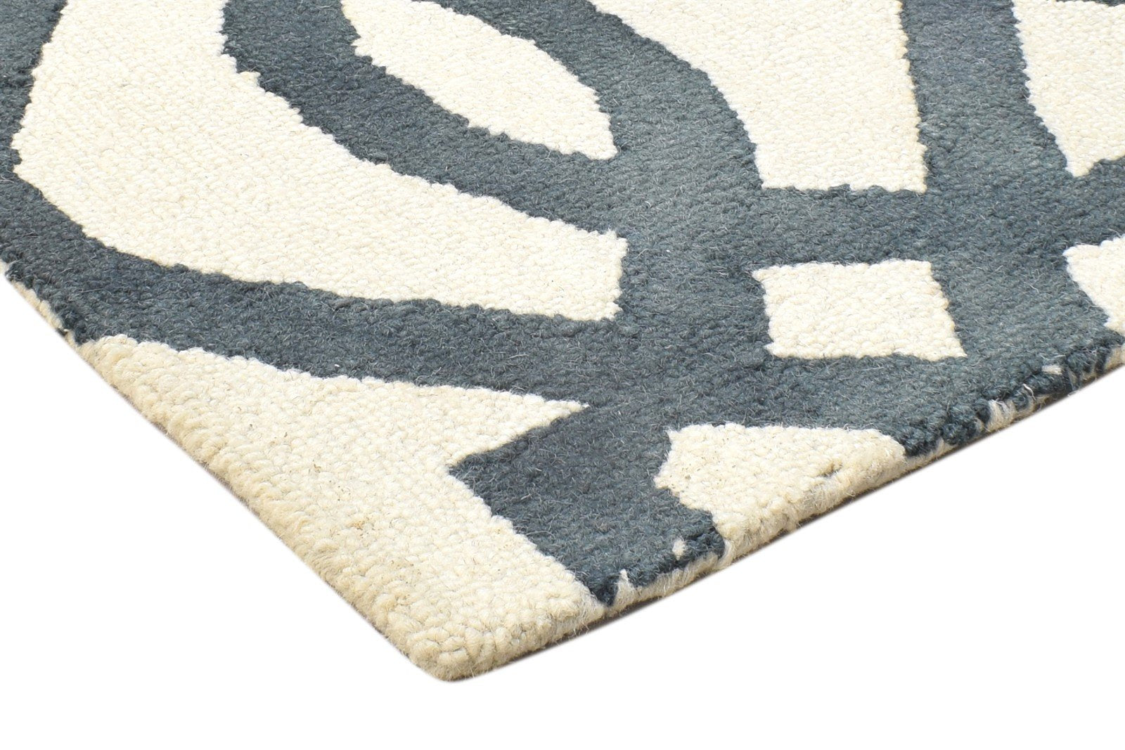 2' X 2' Rug Wool Ivory Modern Hand Tufted Moroccan Geometric Small Carpet 7864124932245