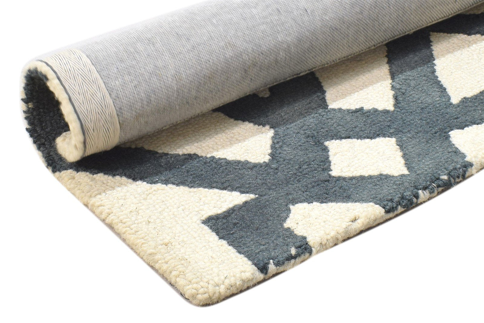 2' X 2' Rug Wool Ivory Modern Hand Tufted Moroccan Geometric Small Carpet 7864124932245