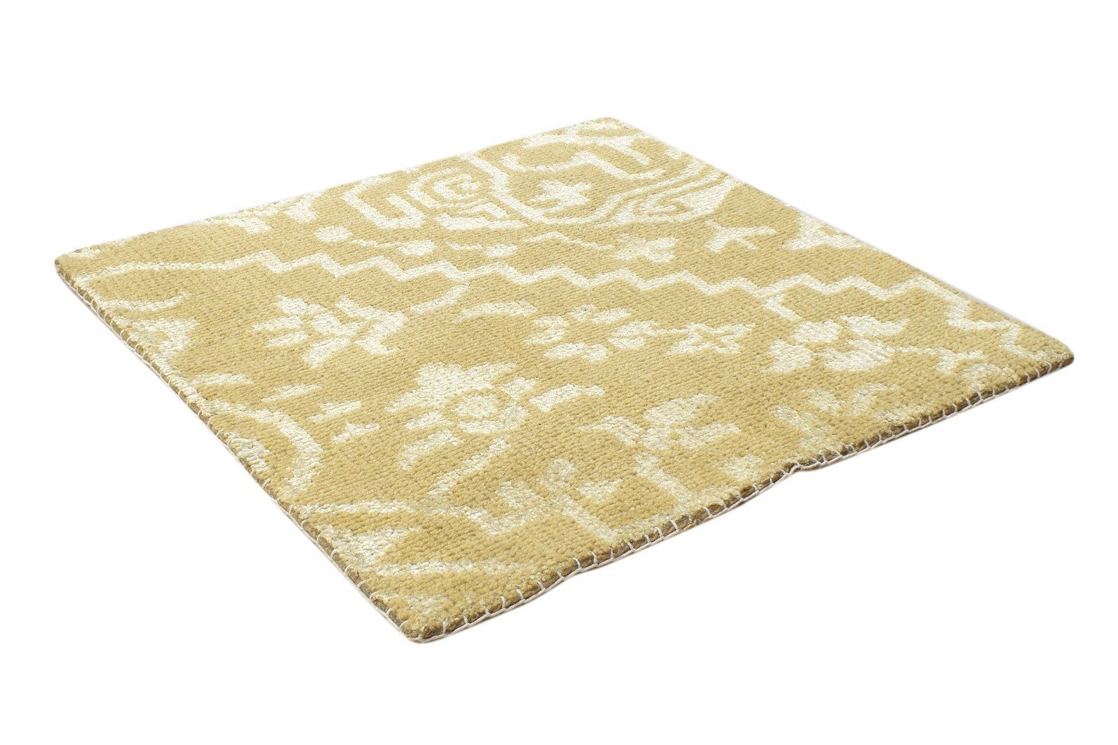 2' X 2' Rug Wool / Silk Beige Modern Hand Knotted Moroccan Trellis Small Carpet 7864124342421