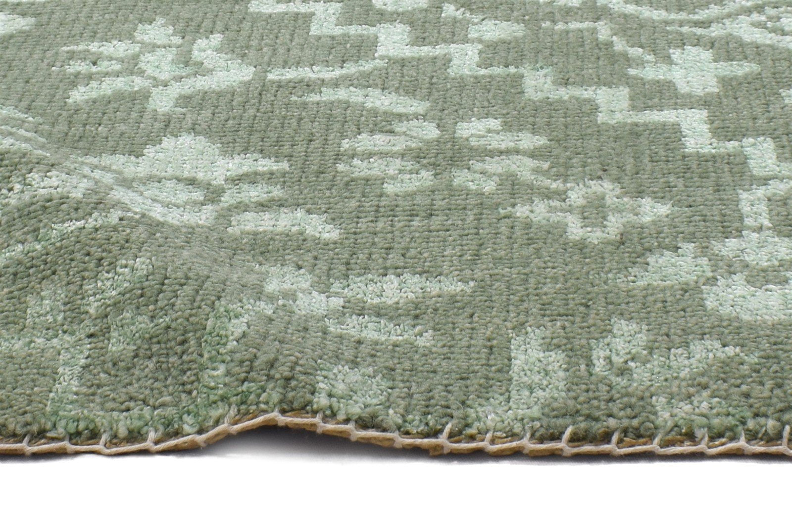 2' X 2' Rug Wool / Silk Green Modern Hand Knotted Moroccan Trellis Small Carpet 7864132010133