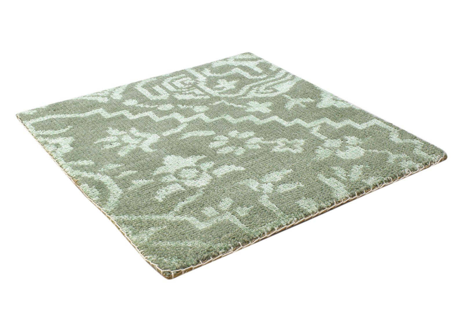 2' X 2' Rug Wool / Silk Green Modern Hand Knotted Moroccan Trellis Small Carpet 7864132010133
