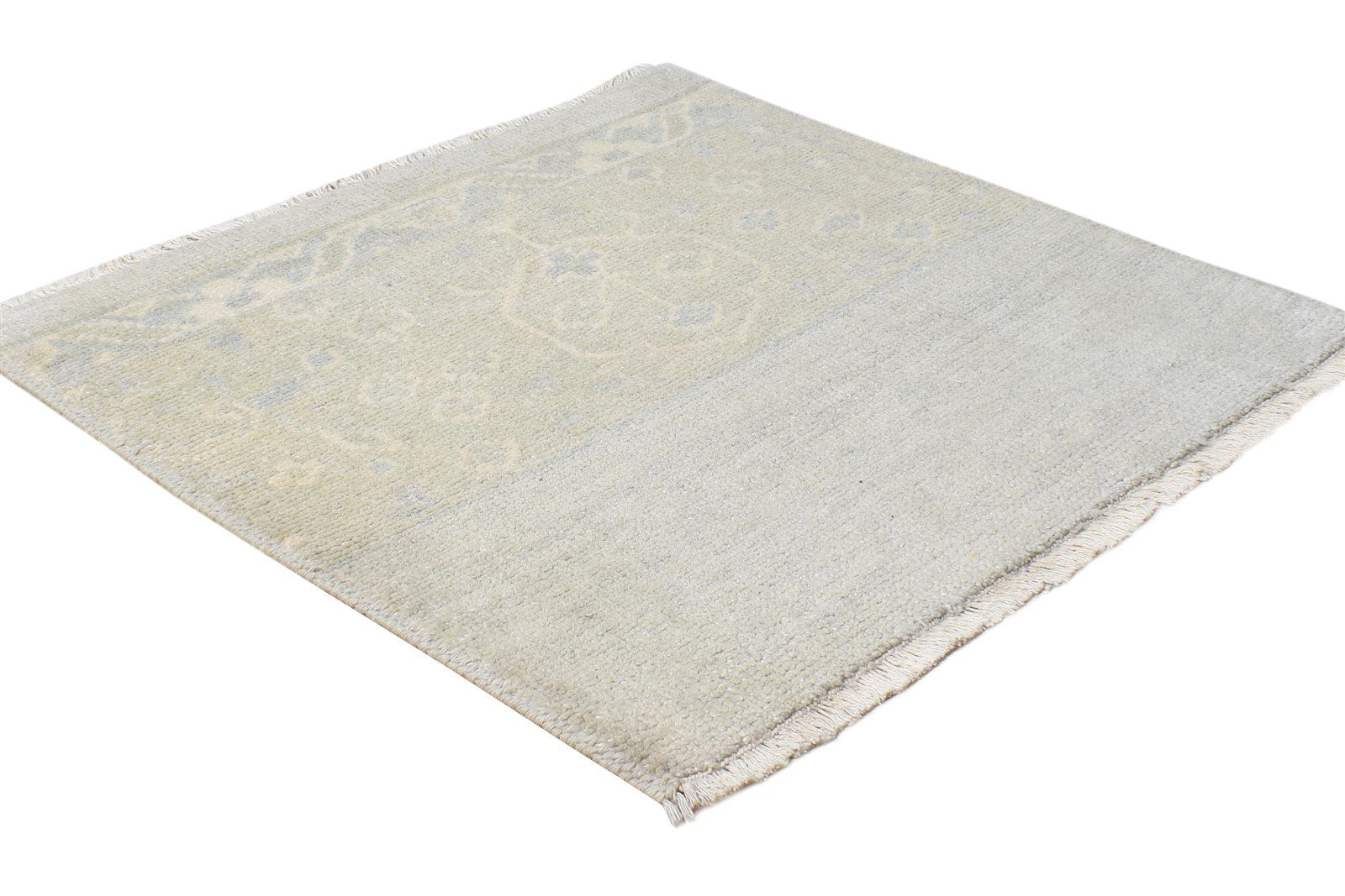 2' X 2' Rug Wool Silk Grey Persian Hand Knotted Oushak Oriental Small Carpet 7865151553685
