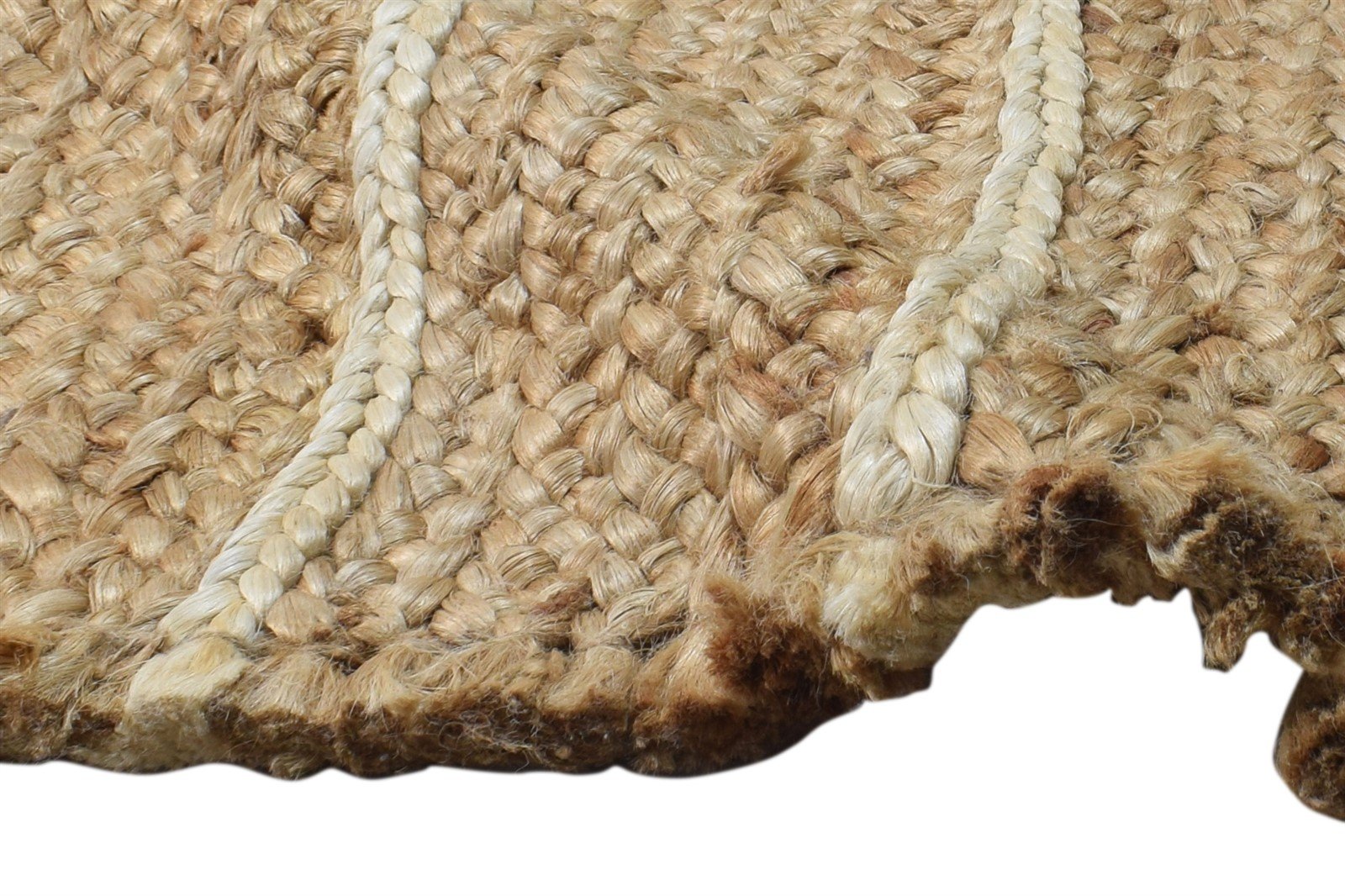 2' X 3' Rug Jute Cream Modern Hand Woven Scandinavian Striped Small Carpet 7864961138837