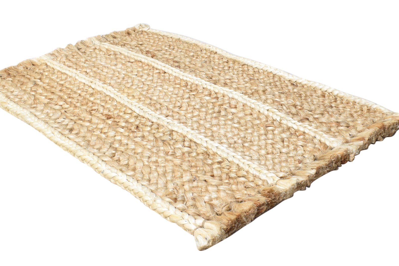 2' X 3' Rug Jute Cream Modern Hand Woven Scandinavian Striped Small Carpet 7864961138837