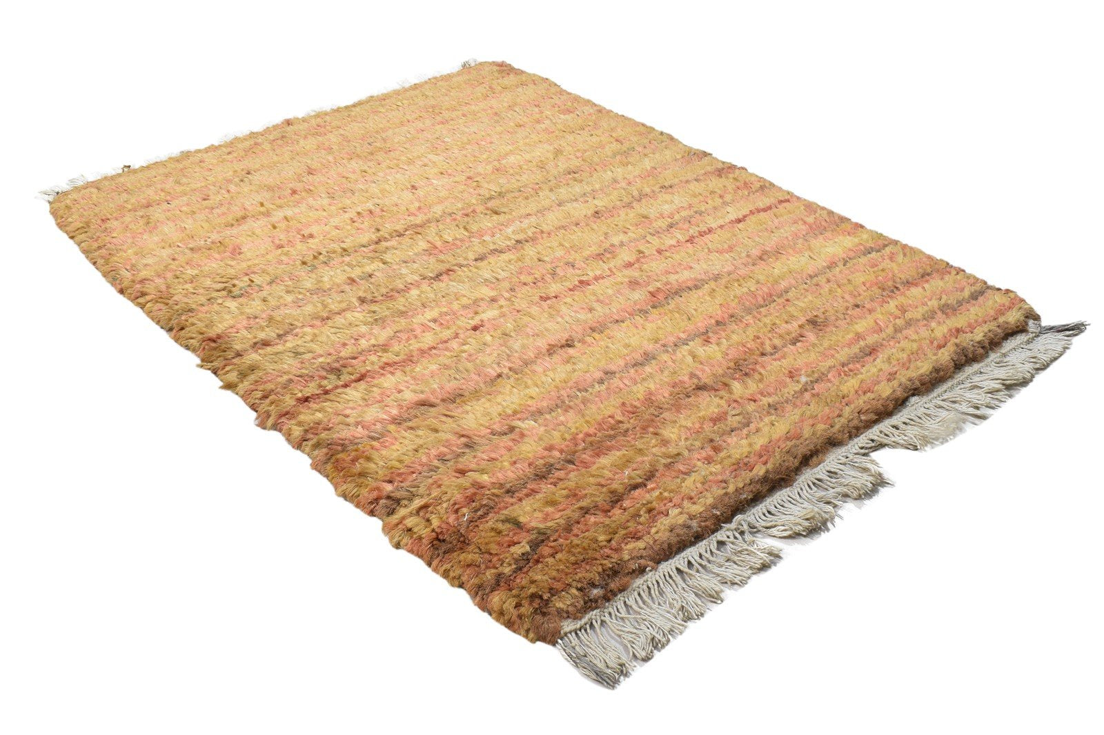 2' X 3' Rug Jute Gold Modern Hand Knotted Scandinavian Striped Small Carpet 7864100651157