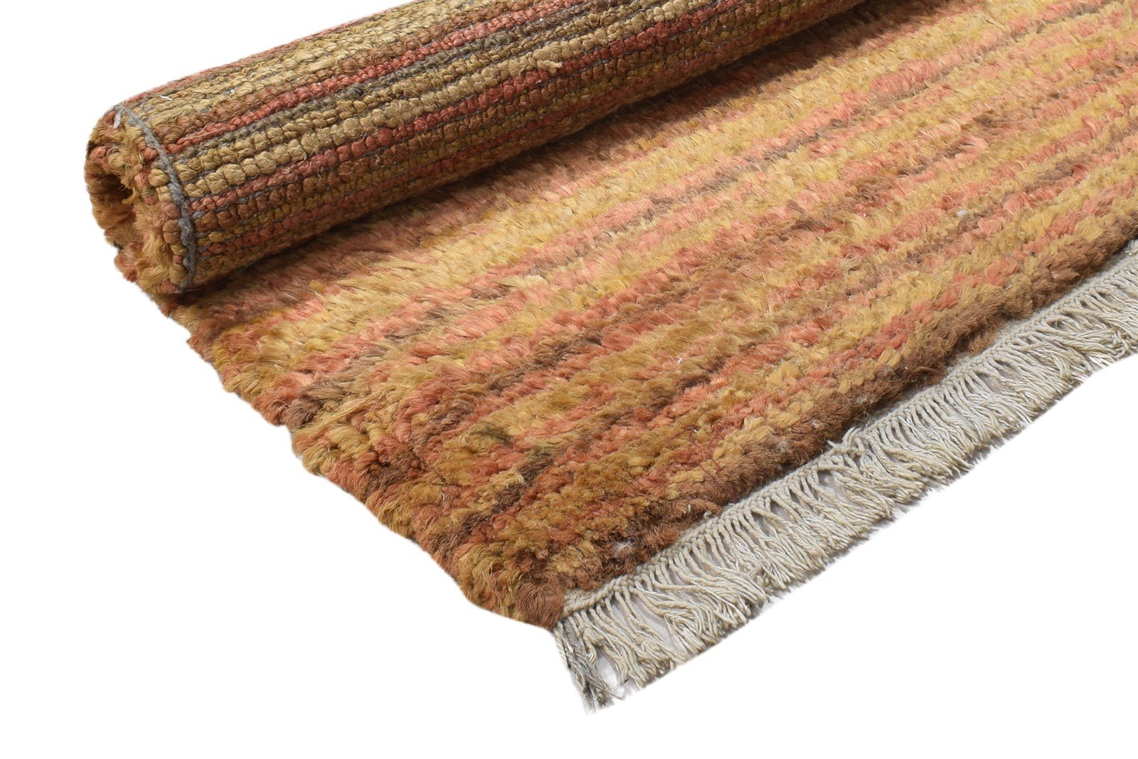 2' X 3' Rug Jute Gold Modern Hand Knotted Scandinavian Striped Small Carpet 7864100651157