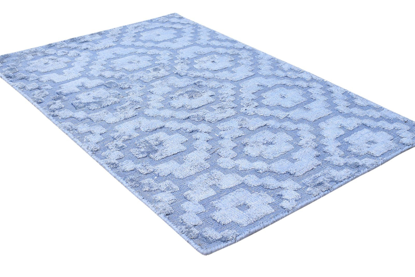 2' X 3' Rug Silk Blue Modern Handloom Scandinavian Nordic Small Carpet 7865132941461