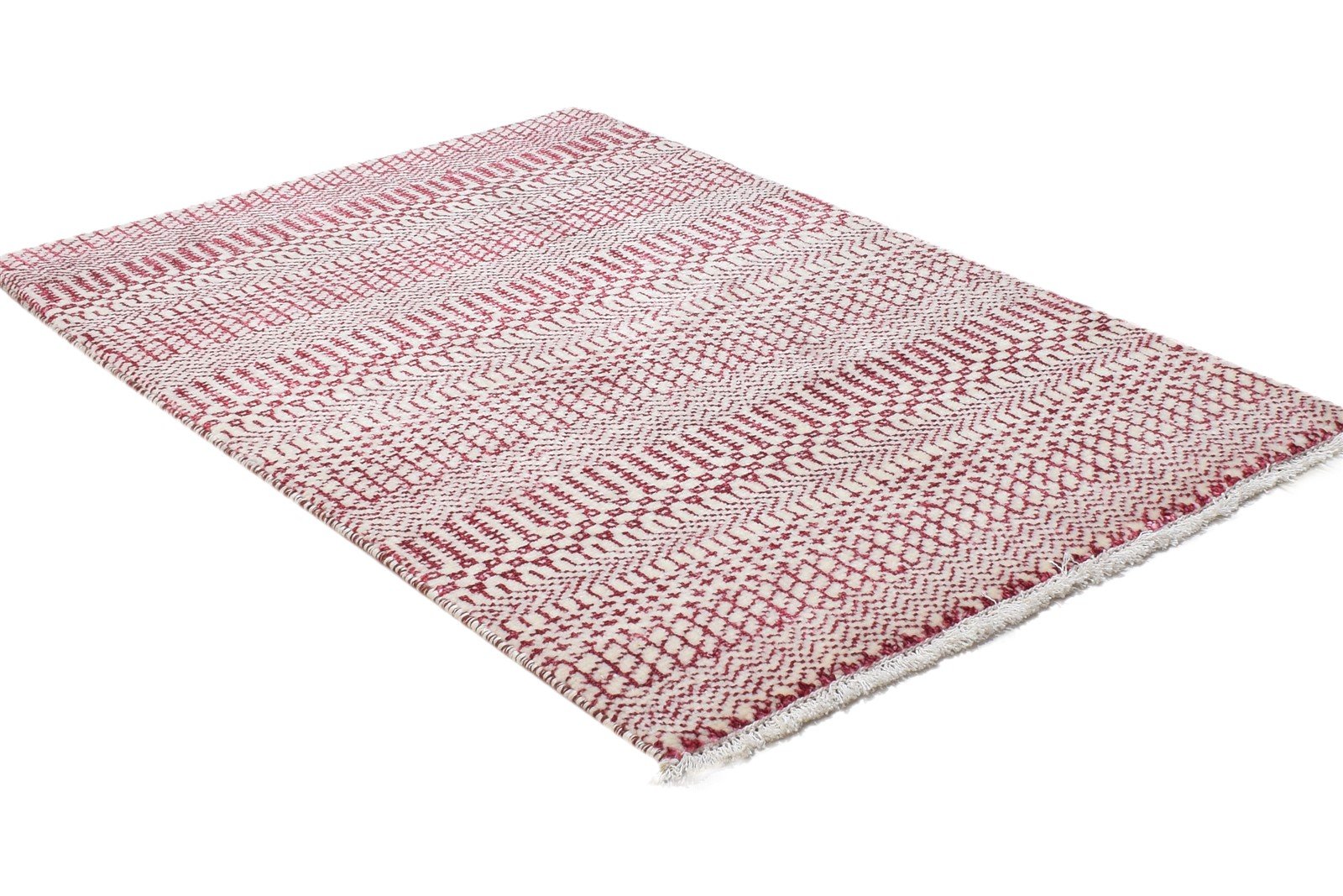 2' X 3' Rug Silk Red Modern Hand Knotted Scandinavian Grass Trellis Small Carpet 7864216584341