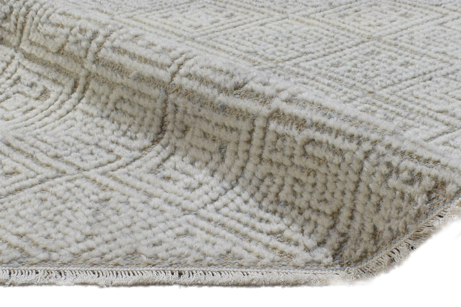 2' X 3' Rug Wool Beige Modern Hand Knotted Scandinavian Geometric Small Carpet 7864332288149
