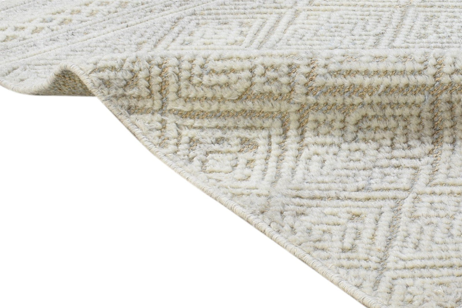2' X 3' Rug Wool Beige Modern Hand Knotted Scandinavian Geometric Small Carpet 7864332288149