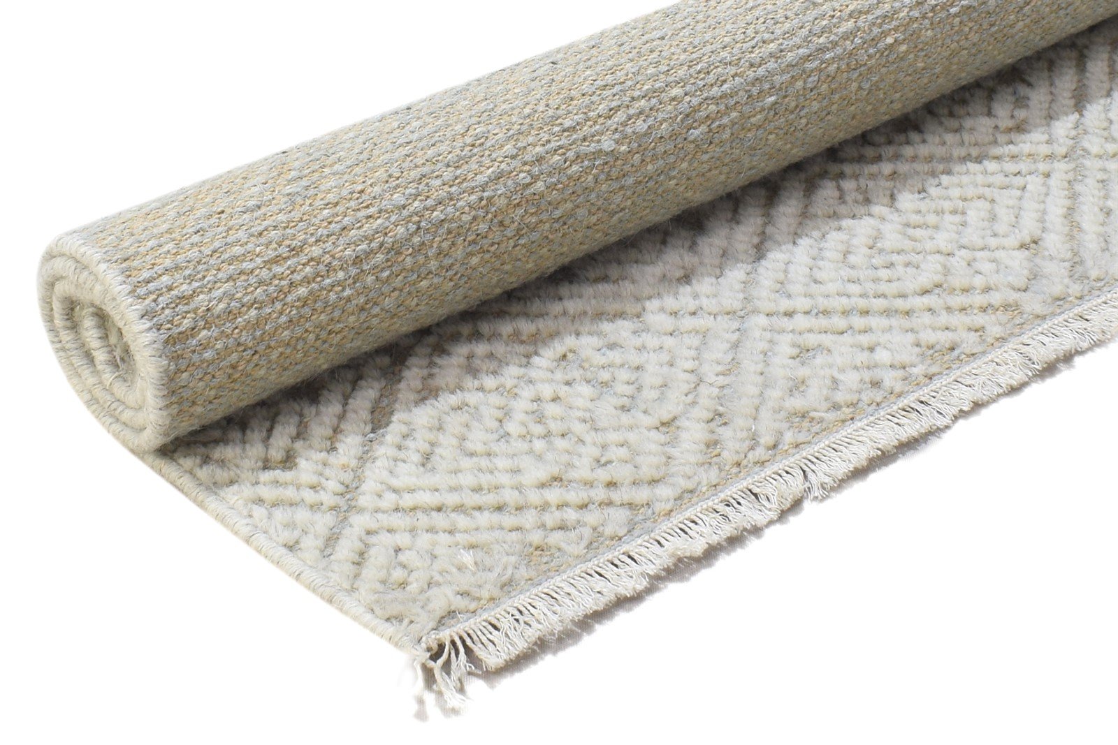 2' X 3' Rug Wool Beige Modern Hand Knotted Scandinavian Geometric Small Carpet 7864332288149