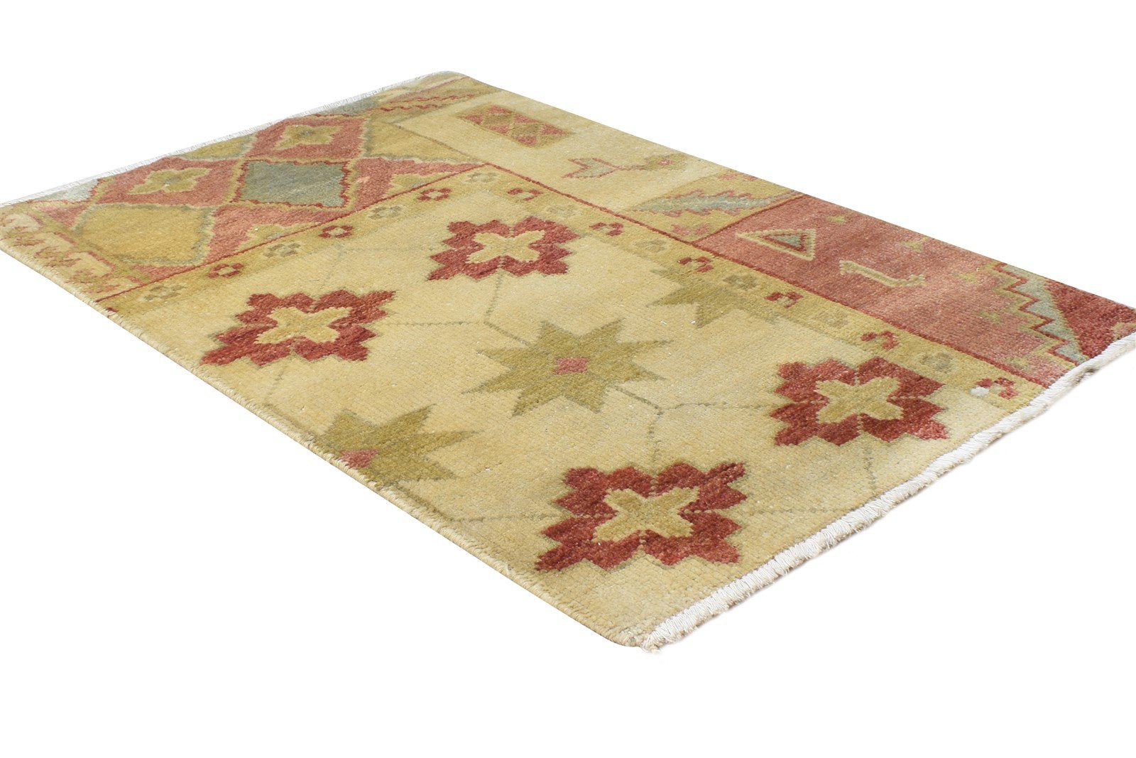 2' X 3' Rug Wool Beige Persian Hand Knotted Oushak Oriental Small Carpet 7865143885973