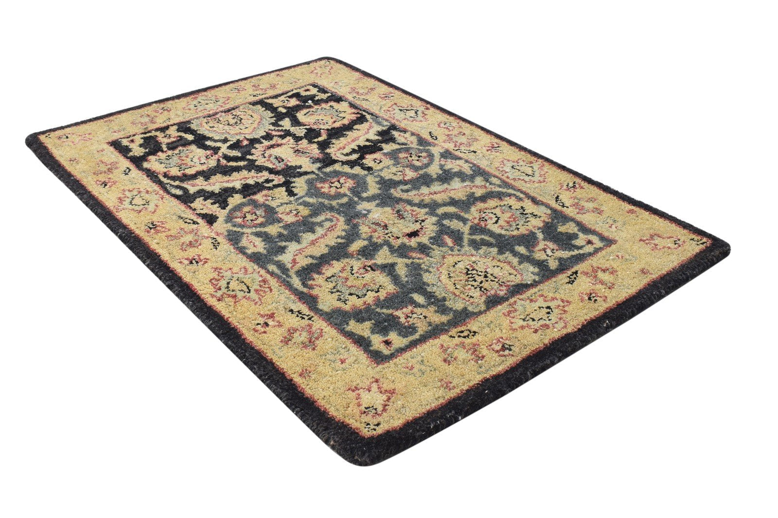 2' X 3' Rug Wool Black Persian Hand Tufted Kashan Oriental Small Carpet 7864172282005
