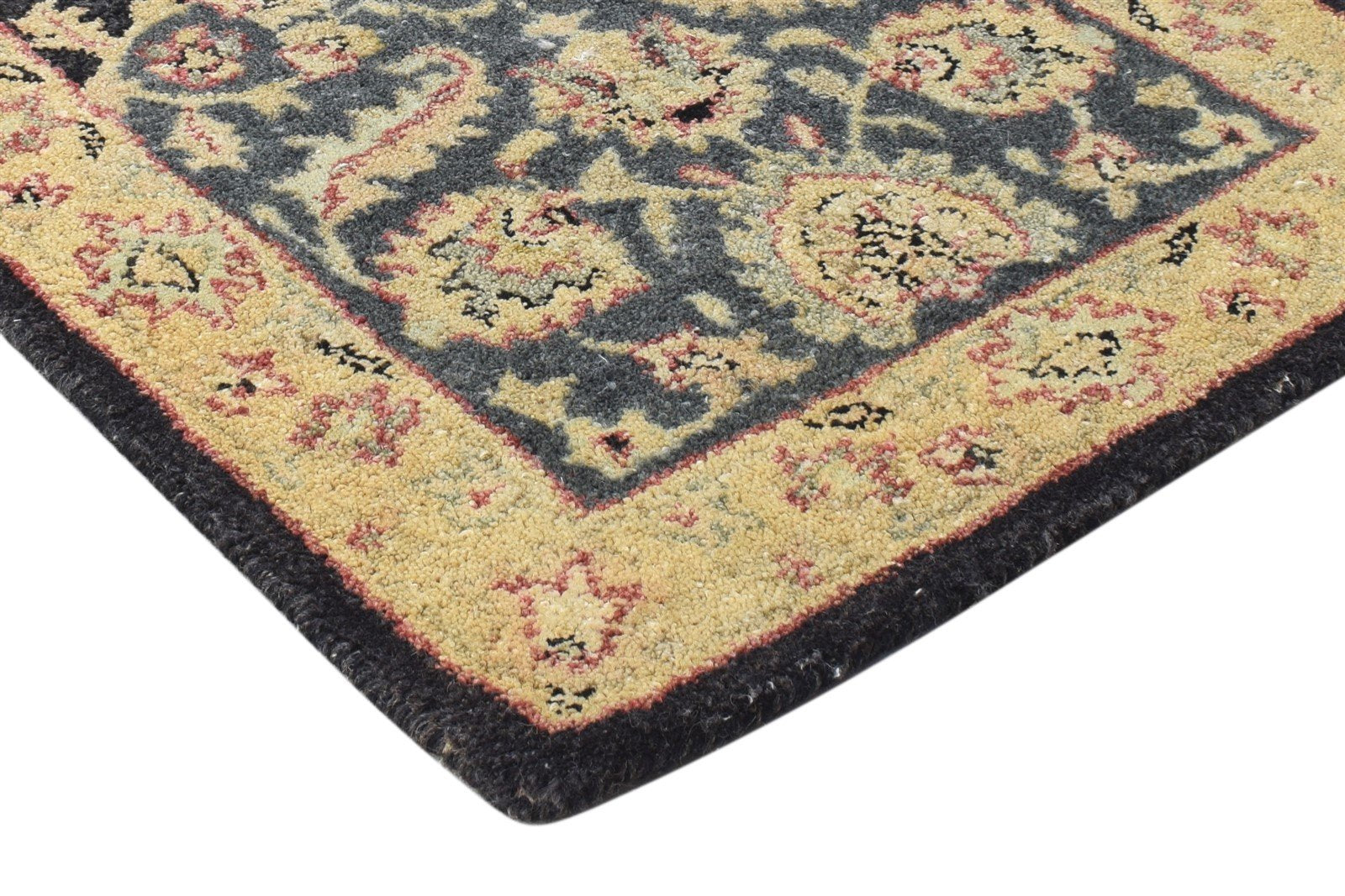2' X 3' Rug Wool Black Persian Hand Tufted Kashan Oriental Small Carpet 7864172282005