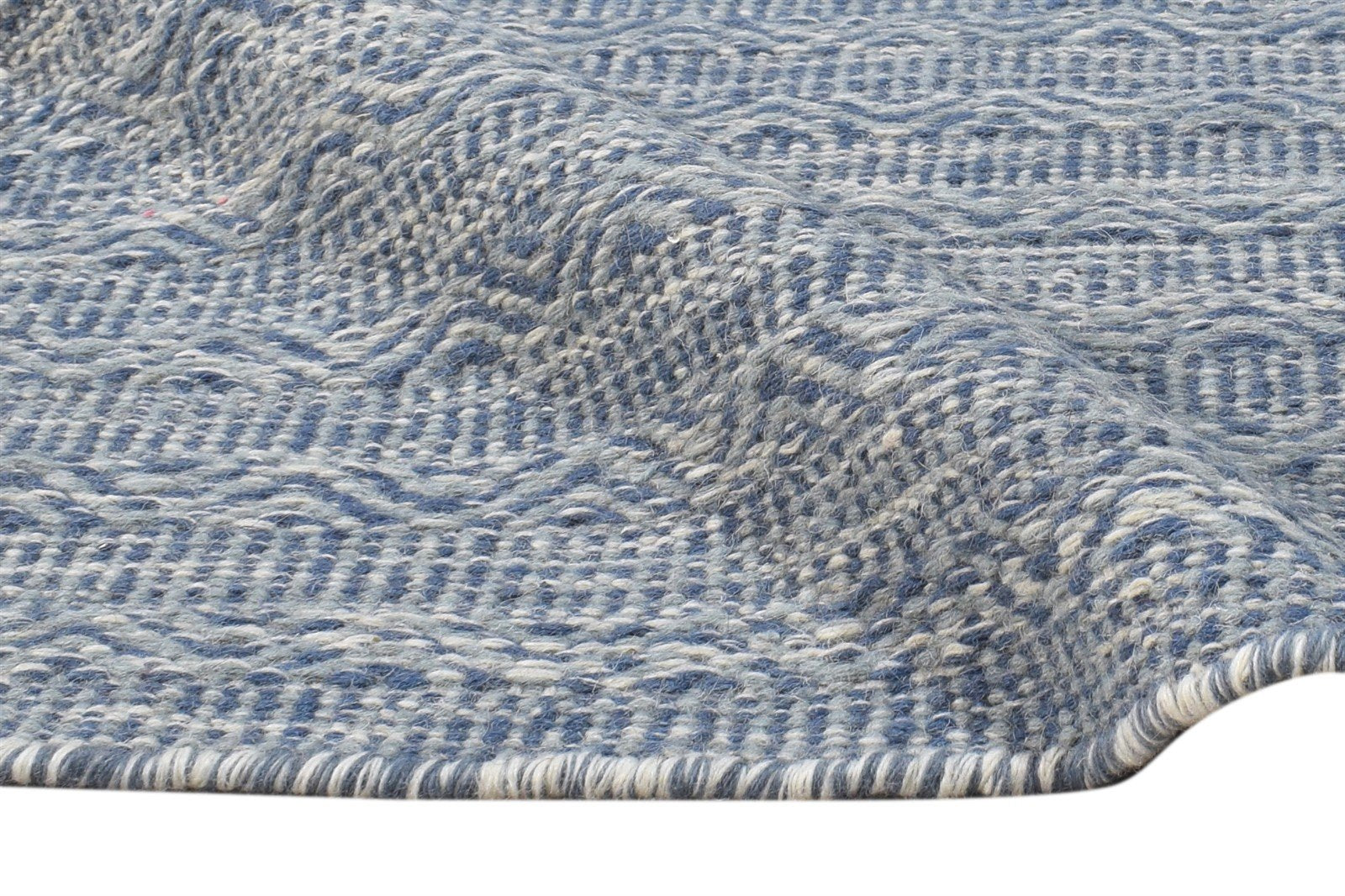 2' X 3' Rug Wool Blue Modern Dhurrie Scandinavian Nordic Small Carpet 7865012551829