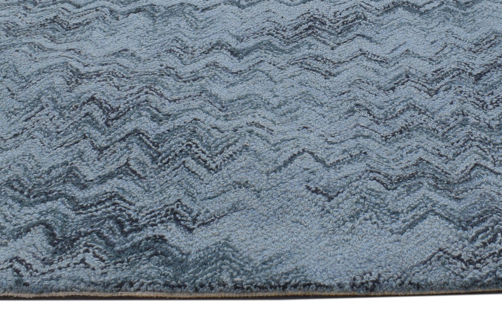 2' X 3' Rug Wool Blue Modern Hand Tufted Moroccan Chevron Small Carpet 7864141643925