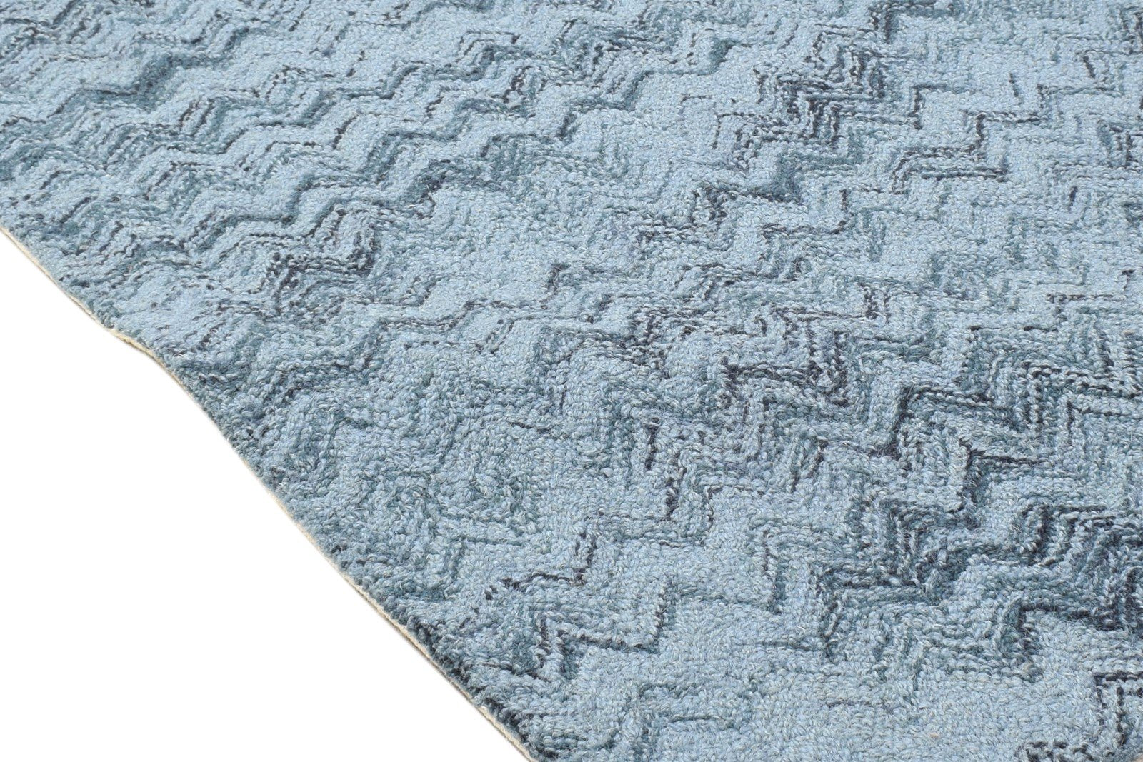 2' X 3' Rug Wool Blue Modern Hand Tufted Moroccan Chevron Small Carpet 7864141643925