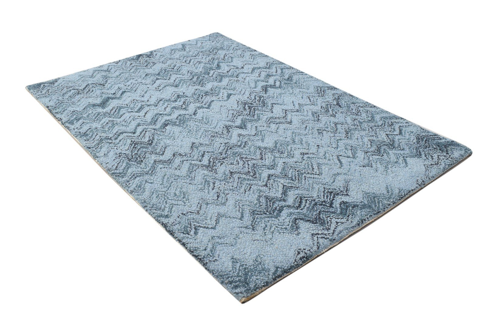 2' X 3' Rug Wool Blue Modern Hand Tufted Moroccan Chevron Small Carpet 7864141643925