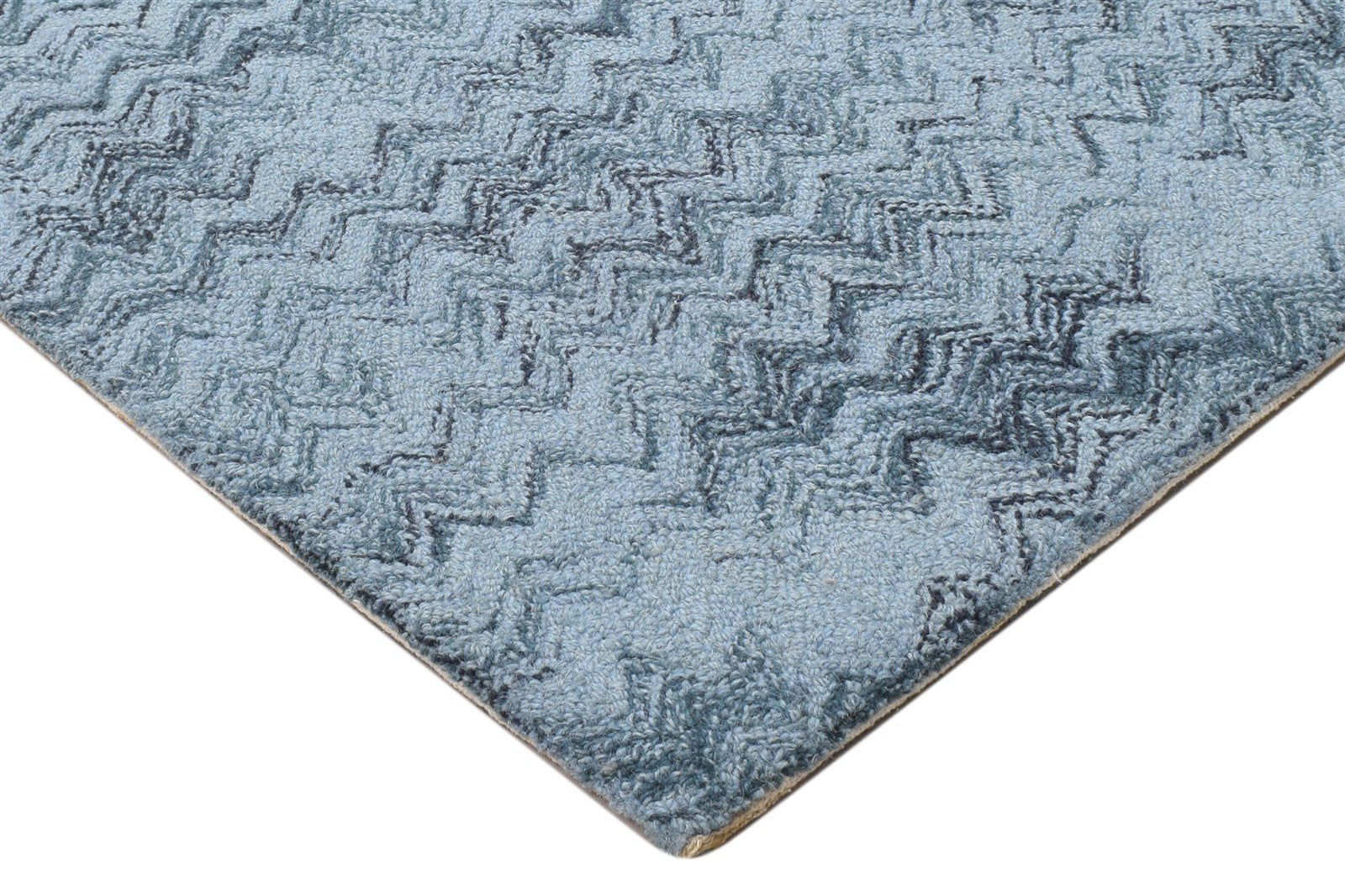2' X 3' Rug Wool Blue Modern Hand Tufted Moroccan Chevron Small Carpet 7864141643925