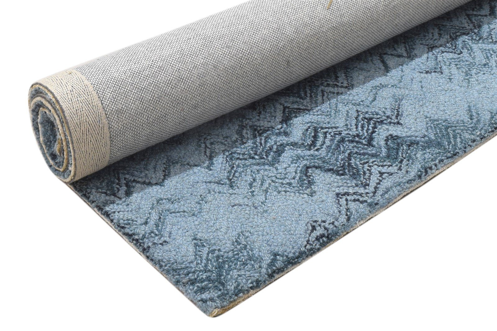 2' X 3' Rug Wool Blue Modern Hand Tufted Moroccan Chevron Small Carpet 7864141643925
