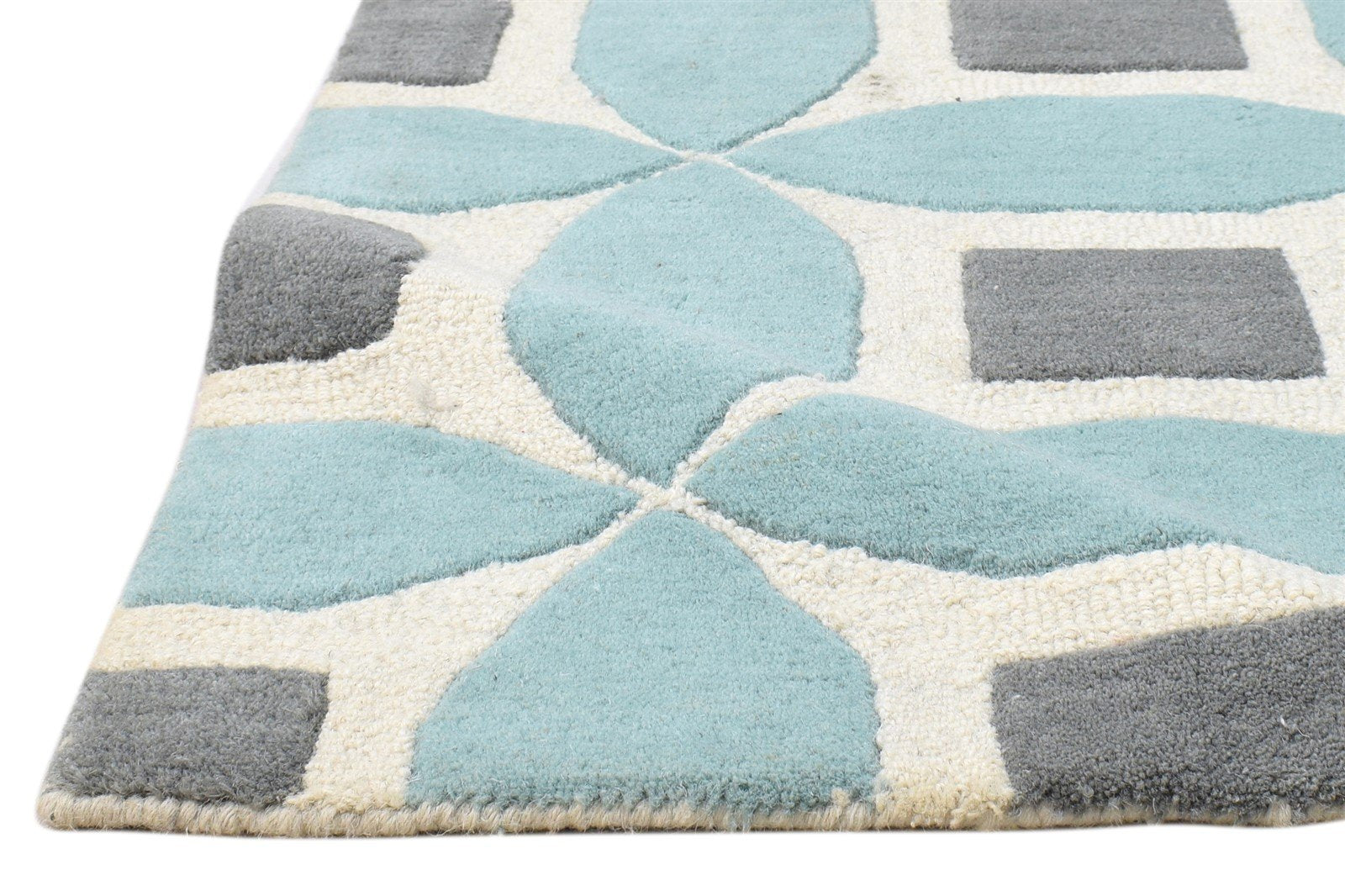 2' X 3' Rug Wool Blue Modern Hand Tufted Moroccan Geometric Small Carpet 7860695859349
