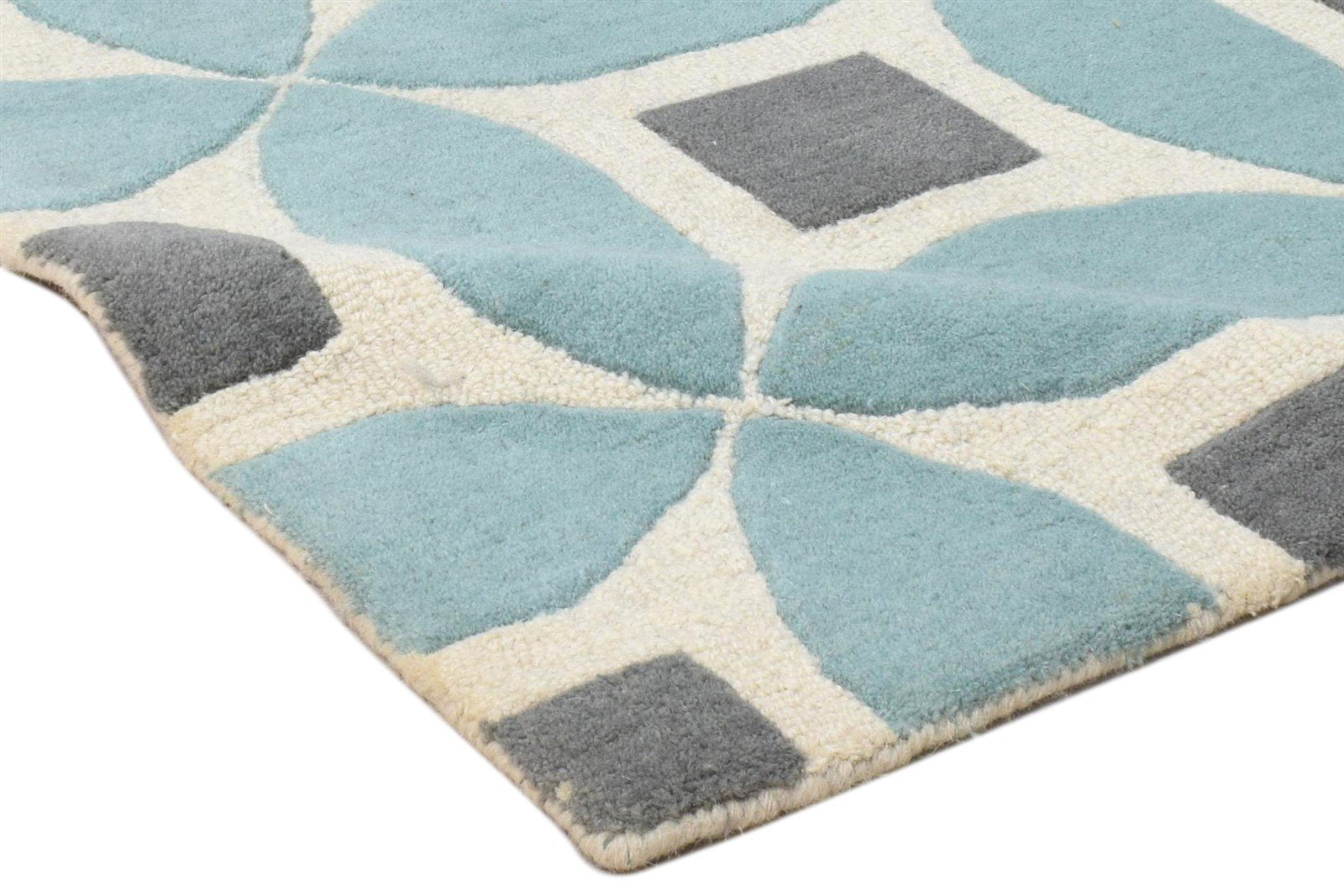 2' X 3' Rug Wool Blue Modern Hand Tufted Moroccan Geometric Small Carpet 7860695859349