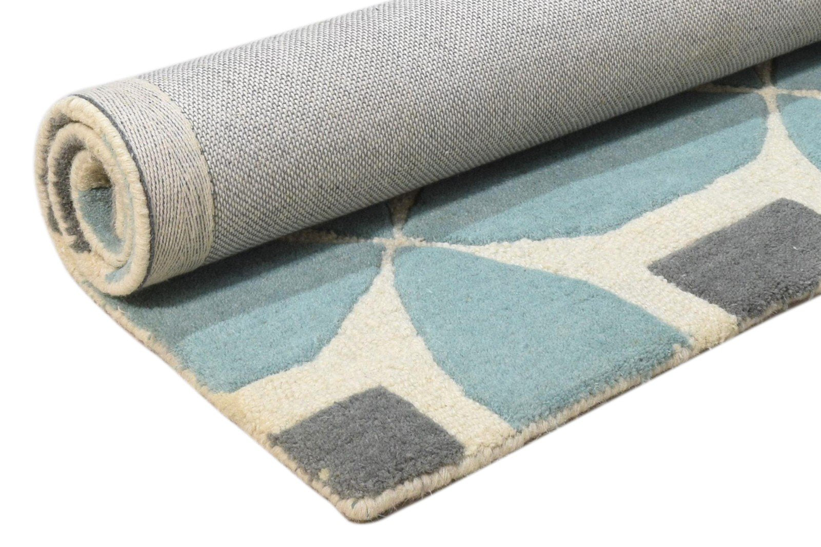 2' X 3' Rug Wool Blue Modern Hand Tufted Moroccan Geometric Small Carpet 7860695859349
