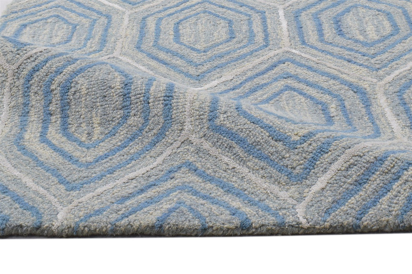 2' X 3' Rug Wool Blue Modern Hand Tufted Moroccan Geometric Small Carpet 7864139743381