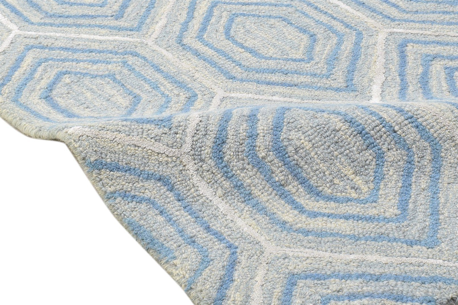 2' X 3' Rug Wool Blue Modern Hand Tufted Moroccan Geometric Small Carpet 7864139743381