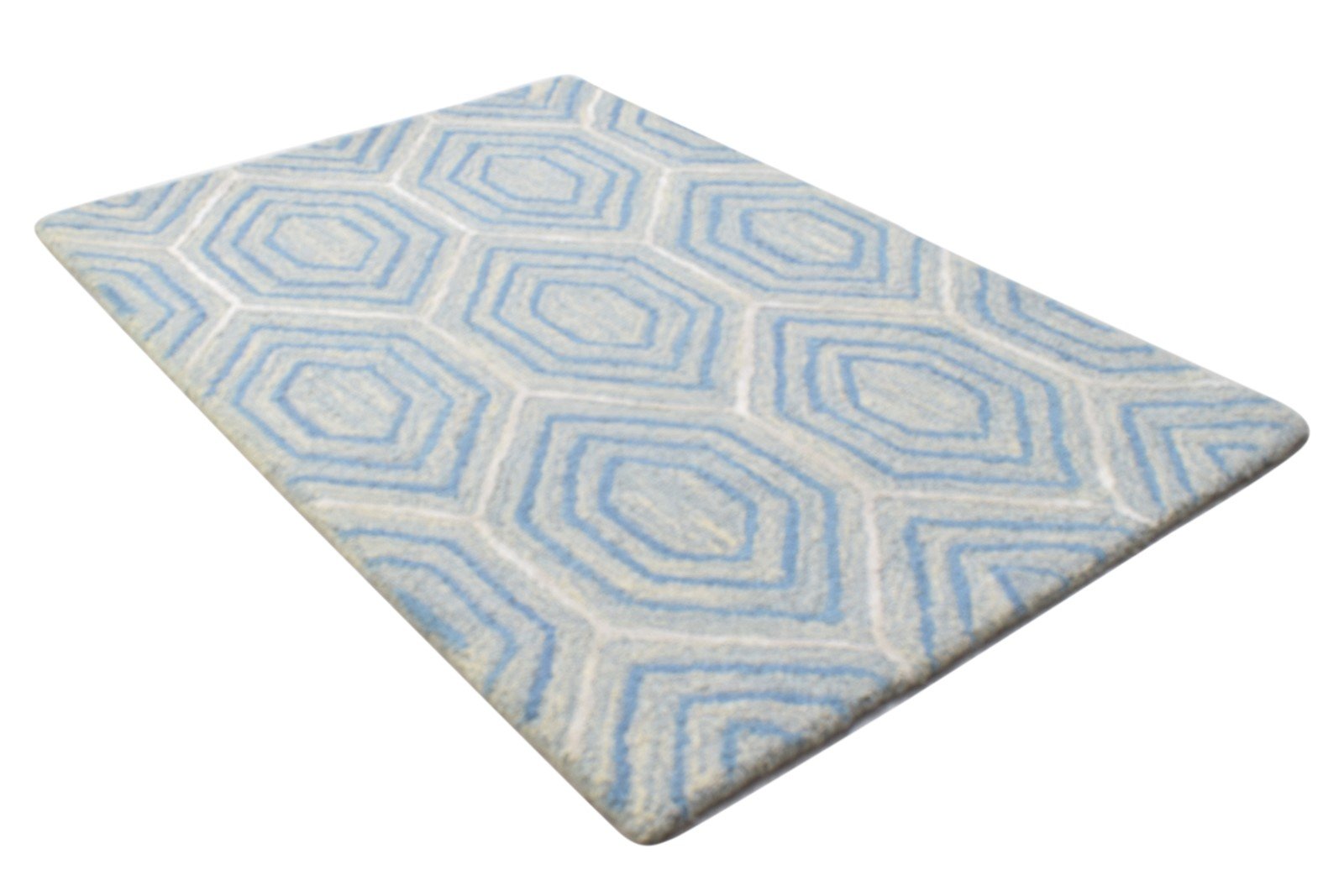 2' X 3' Rug Wool Blue Modern Hand Tufted Moroccan Geometric Small Carpet 7864139743381