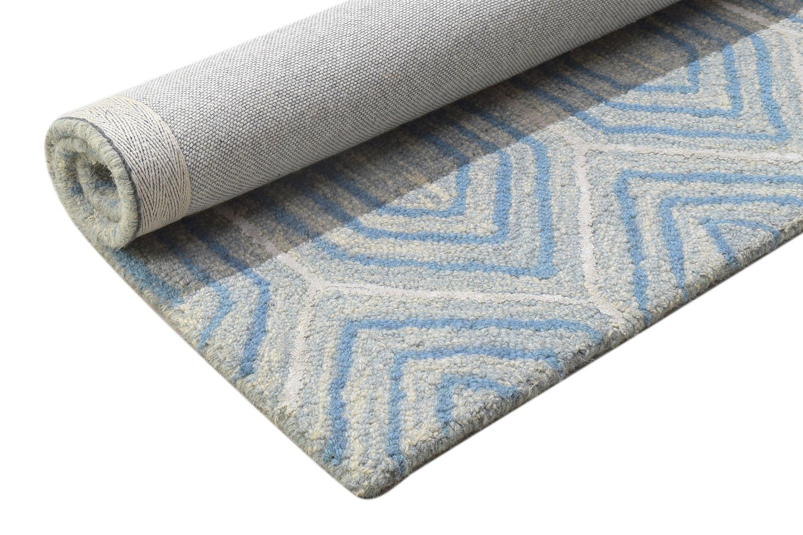 2' X 3' Rug Wool Blue Modern Hand Tufted Moroccan Geometric Small Carpet 7864139743381