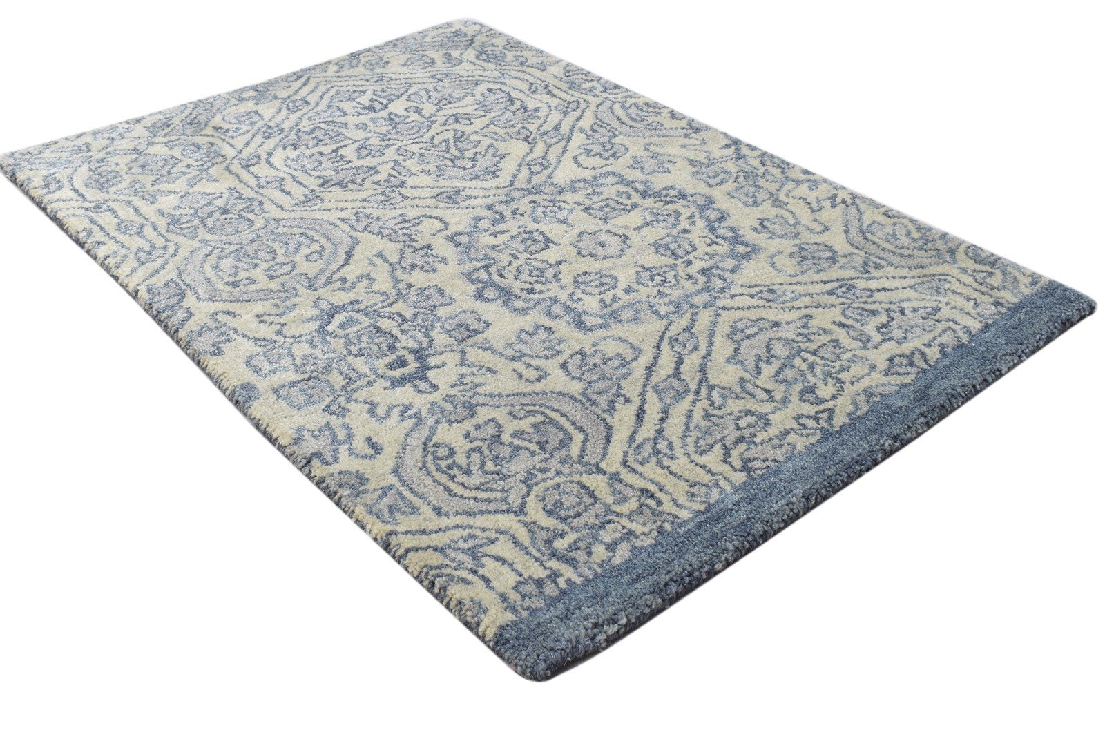 2' X 3' Rug Wool Blue Modern Hand Tufted Moroccan Trellis Small Carpet 7864136859797