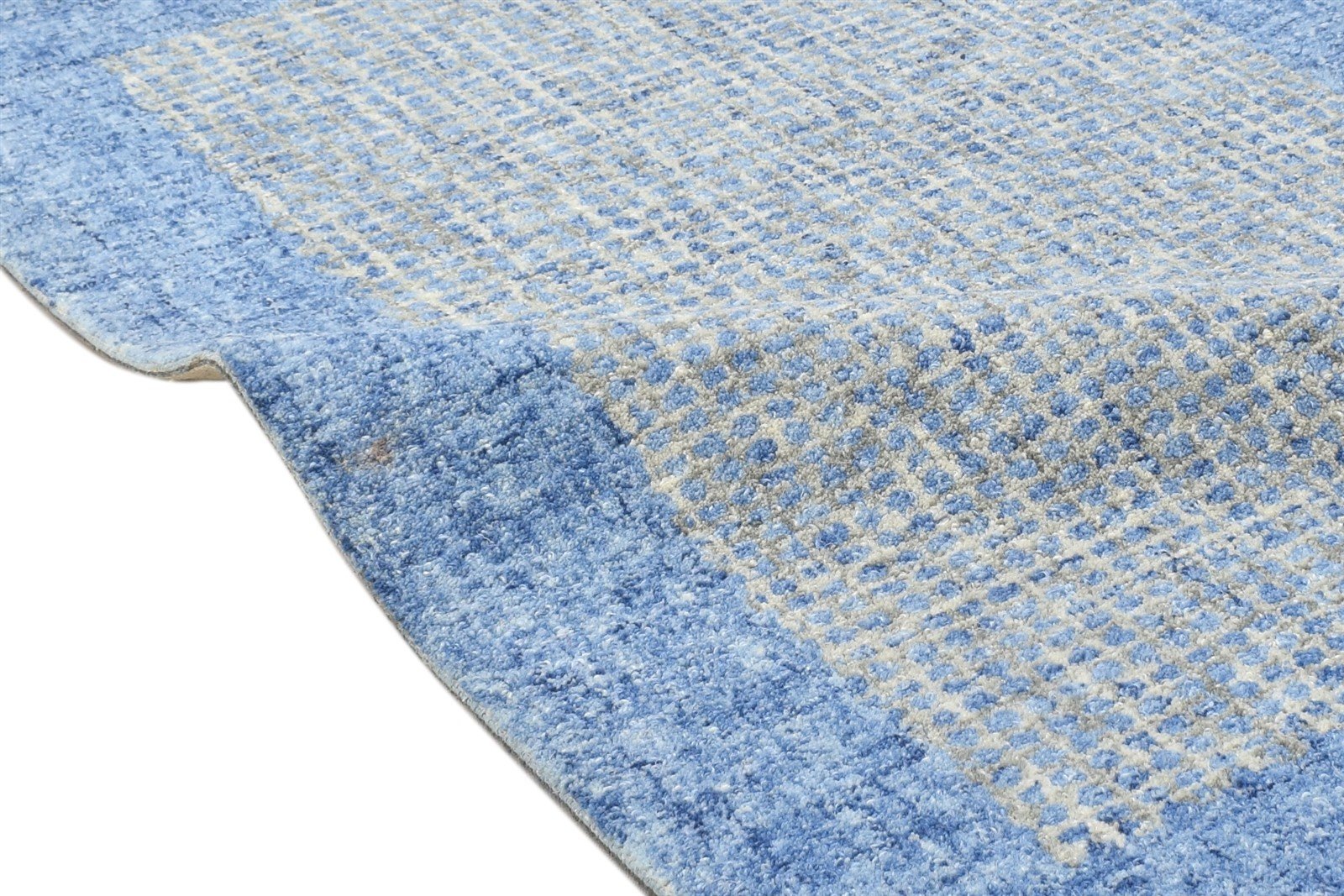 2' X 3' Rug Wool Blue Modern Hand Tufted Scandinavian Bordered Small Carpet 7864135745685