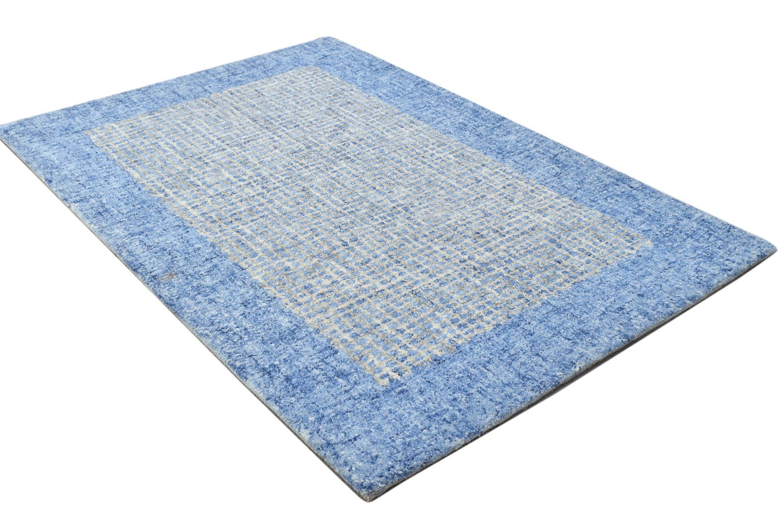 2' X 3' Rug Wool Blue Modern Hand Tufted Scandinavian Bordered Small Carpet 7864135745685