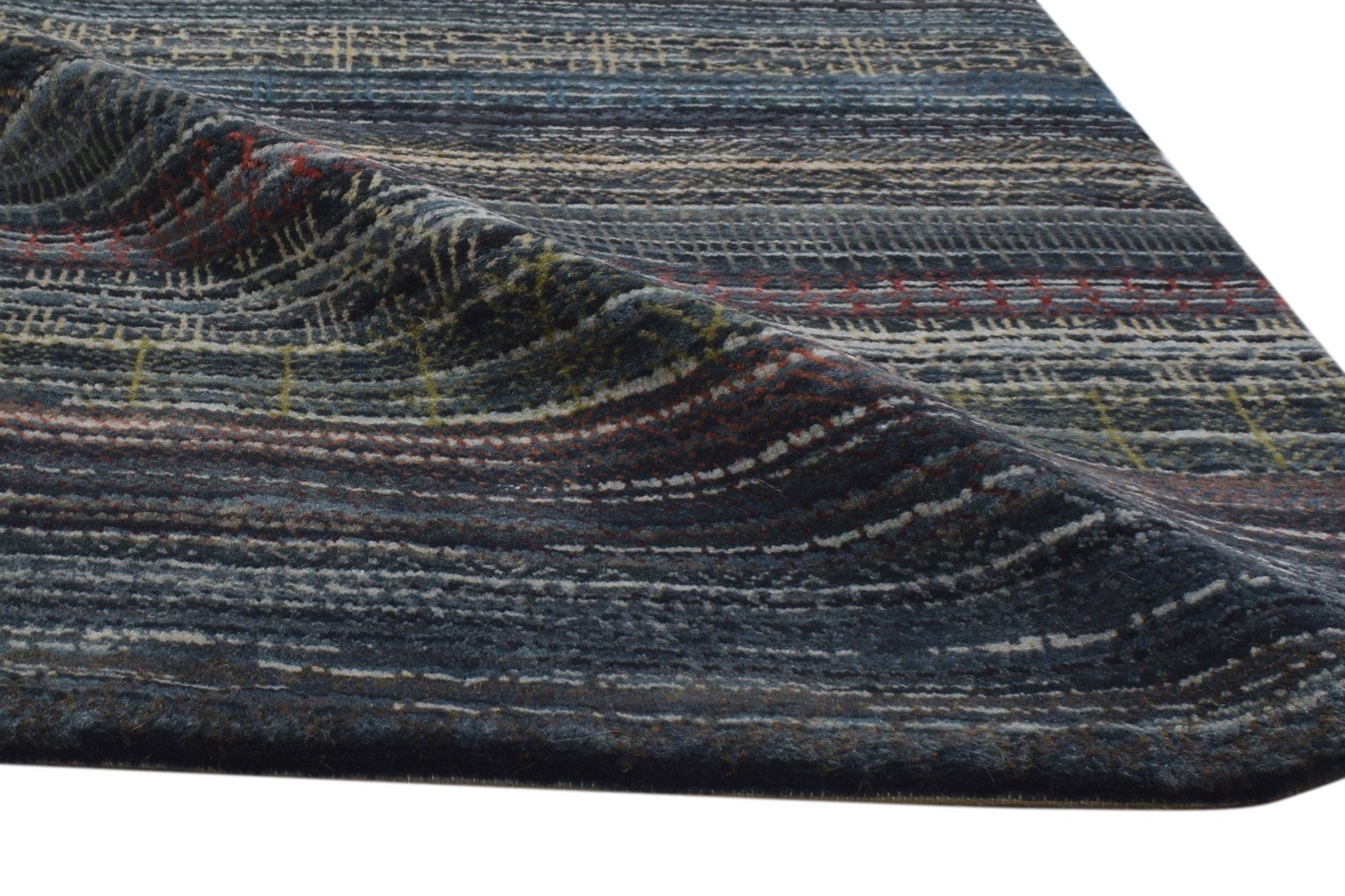 2' X 3' Rug Wool Charcoal Modern Hand Knotted Bohemian Striped Small Carpet 7864173658261