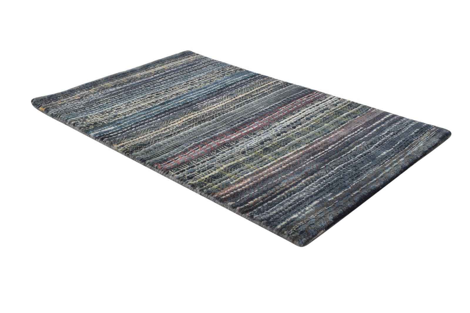 2' X 3' Rug Wool Charcoal Modern Hand Knotted Bohemian Striped Small Carpet 7864173658261