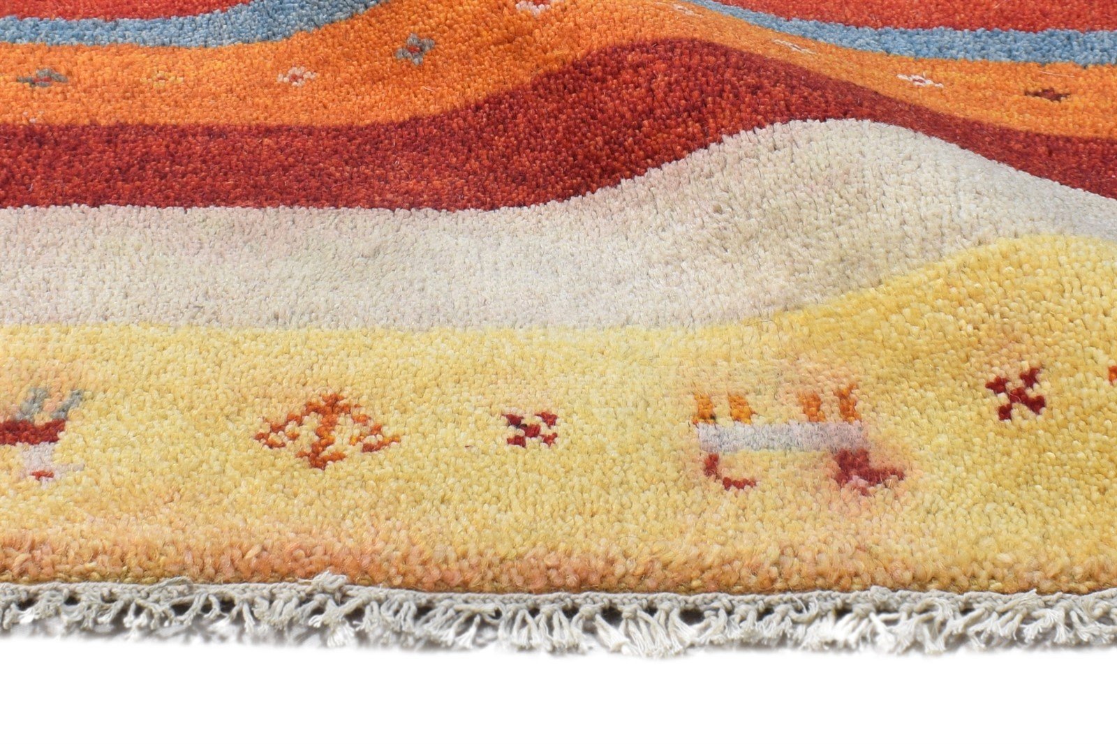 2' X 3' Rug Wool Cream Southwestern Hand Knotted Gabbeh Striped Small Carpet 7865063604373